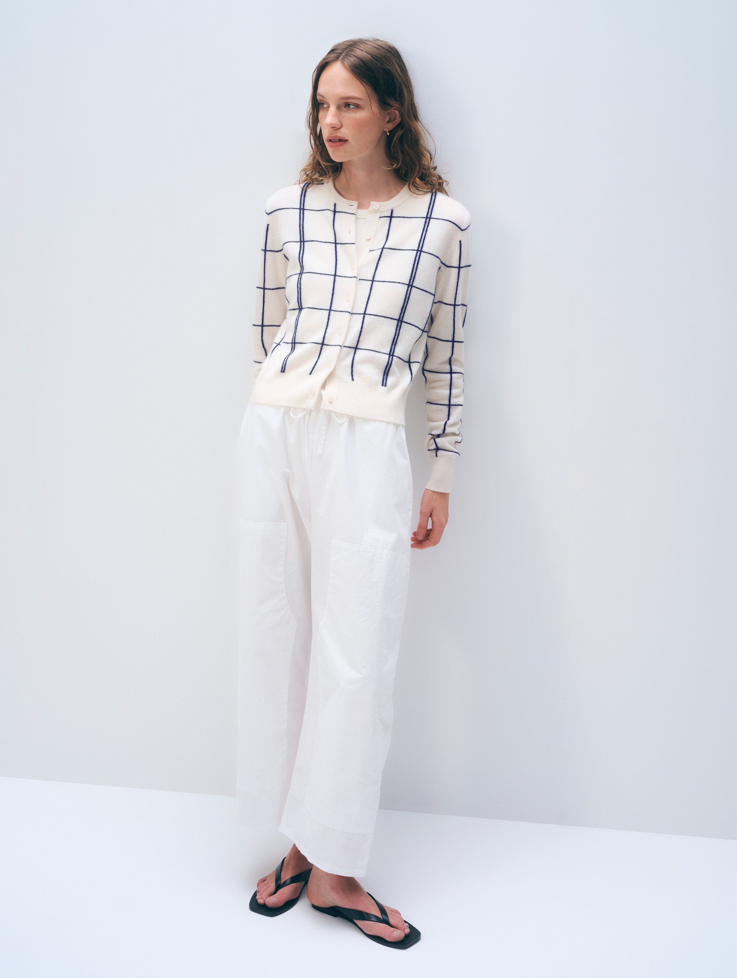 Cashmere Windowpane Cardigan | Soft White