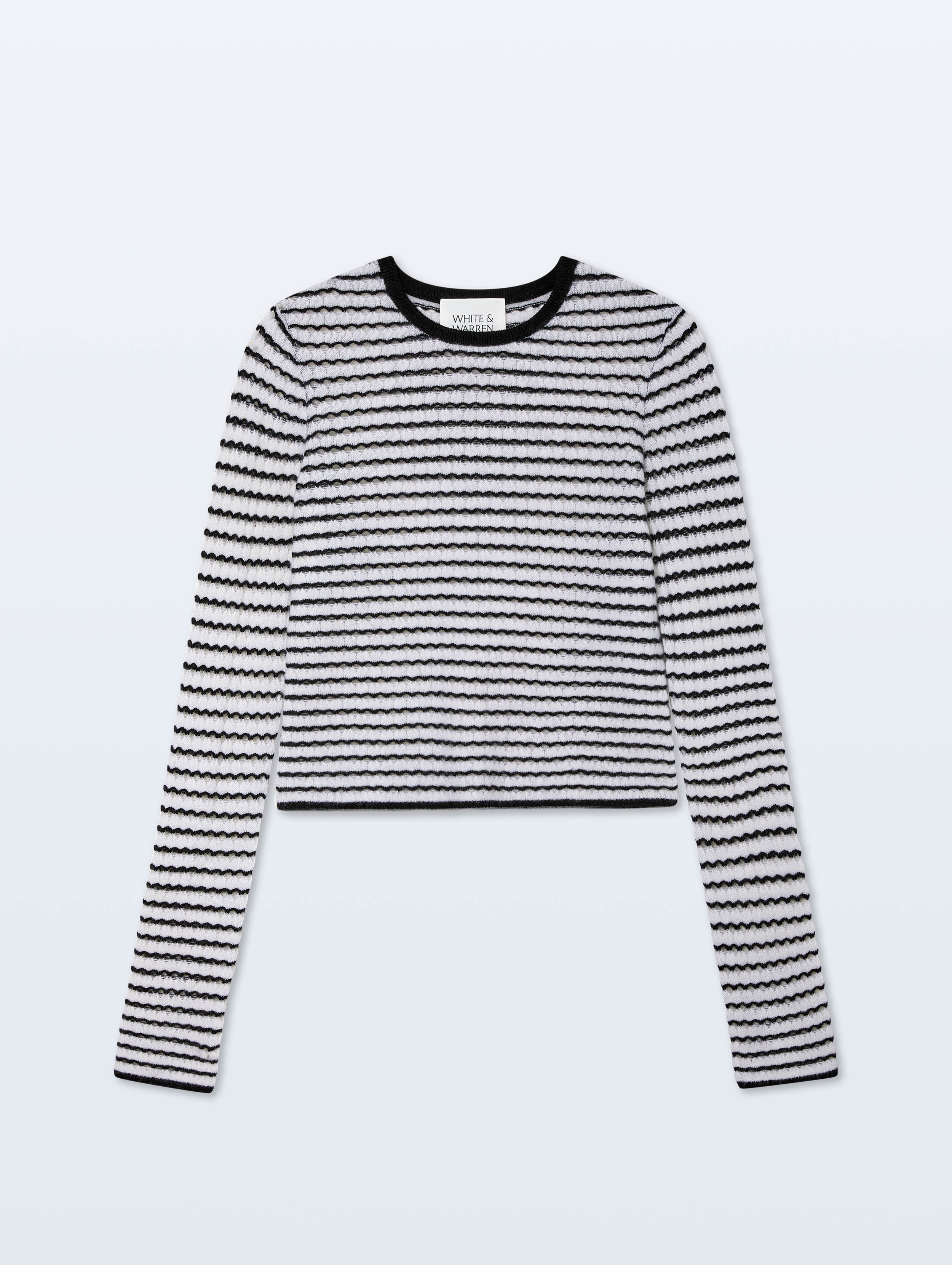 Cashmere Striped Pointelle Top | Soft White/Black