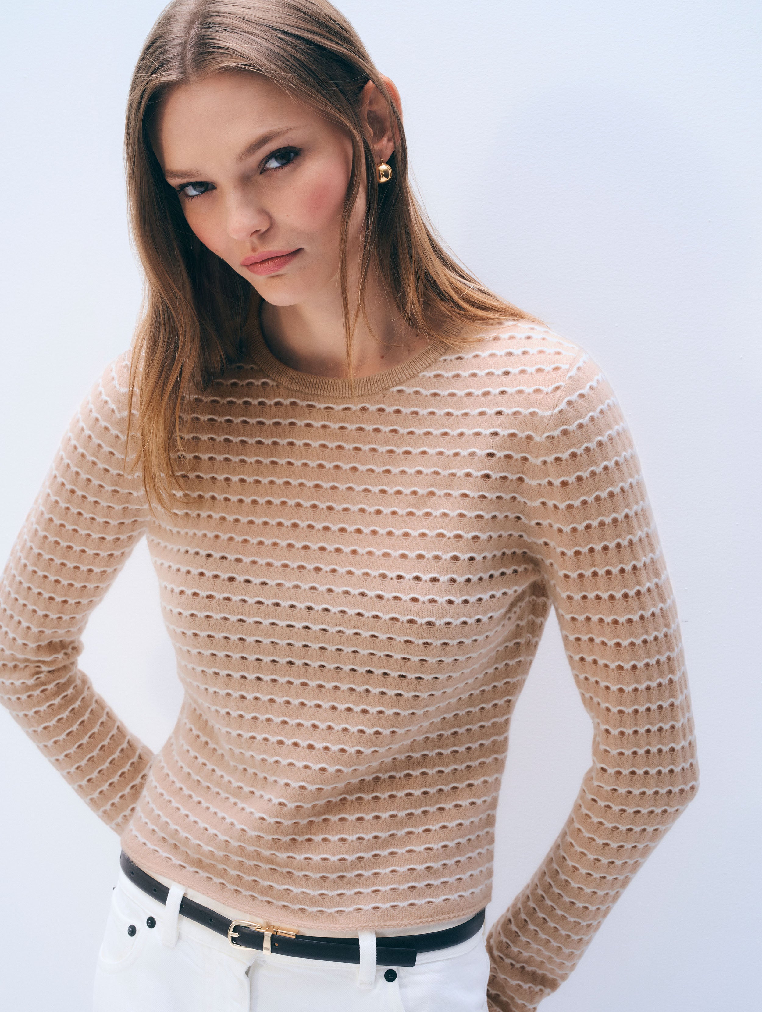 Cashmere Striped Pointelle Top