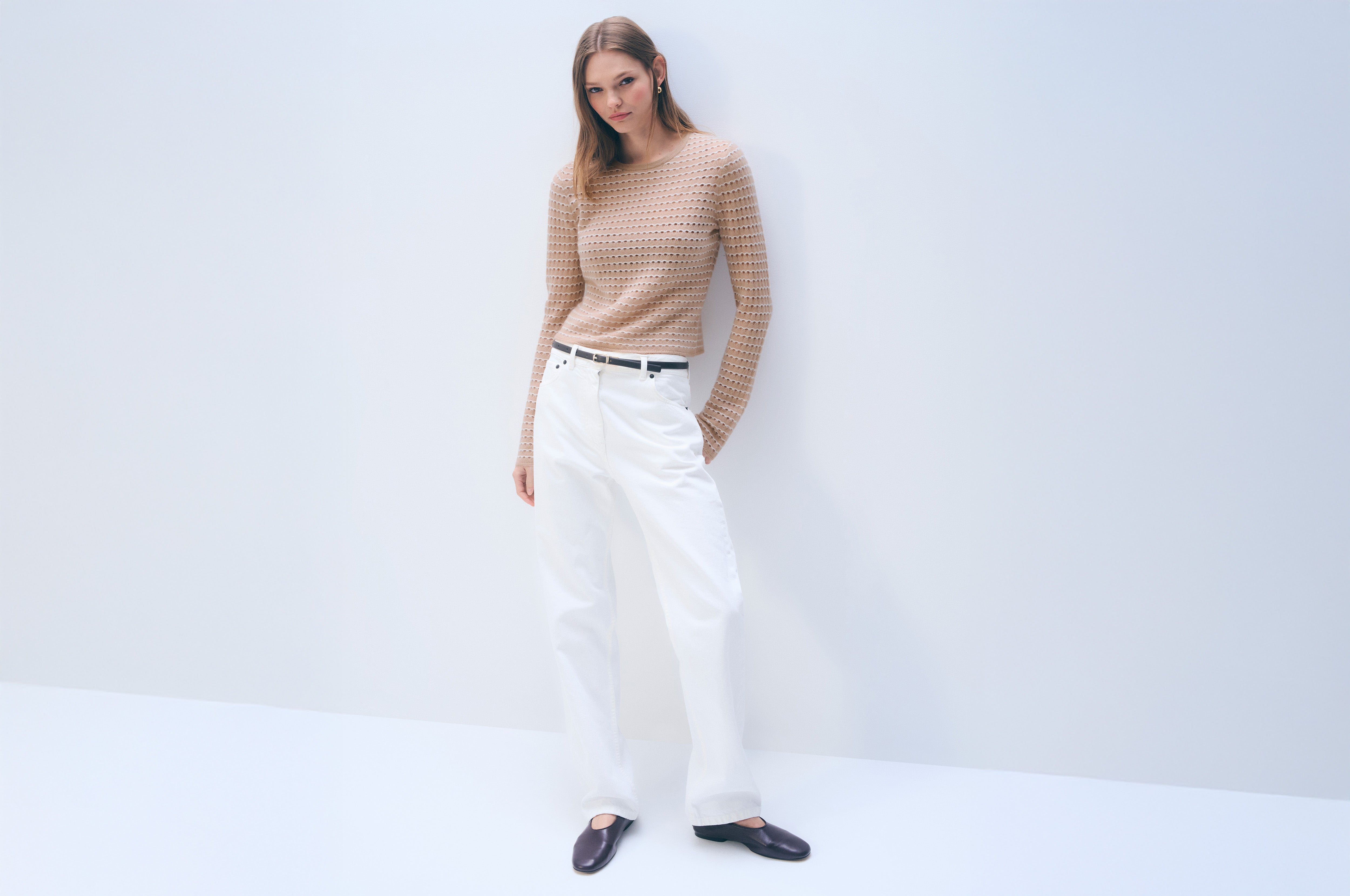 Cashmere Striped Pointelle Top