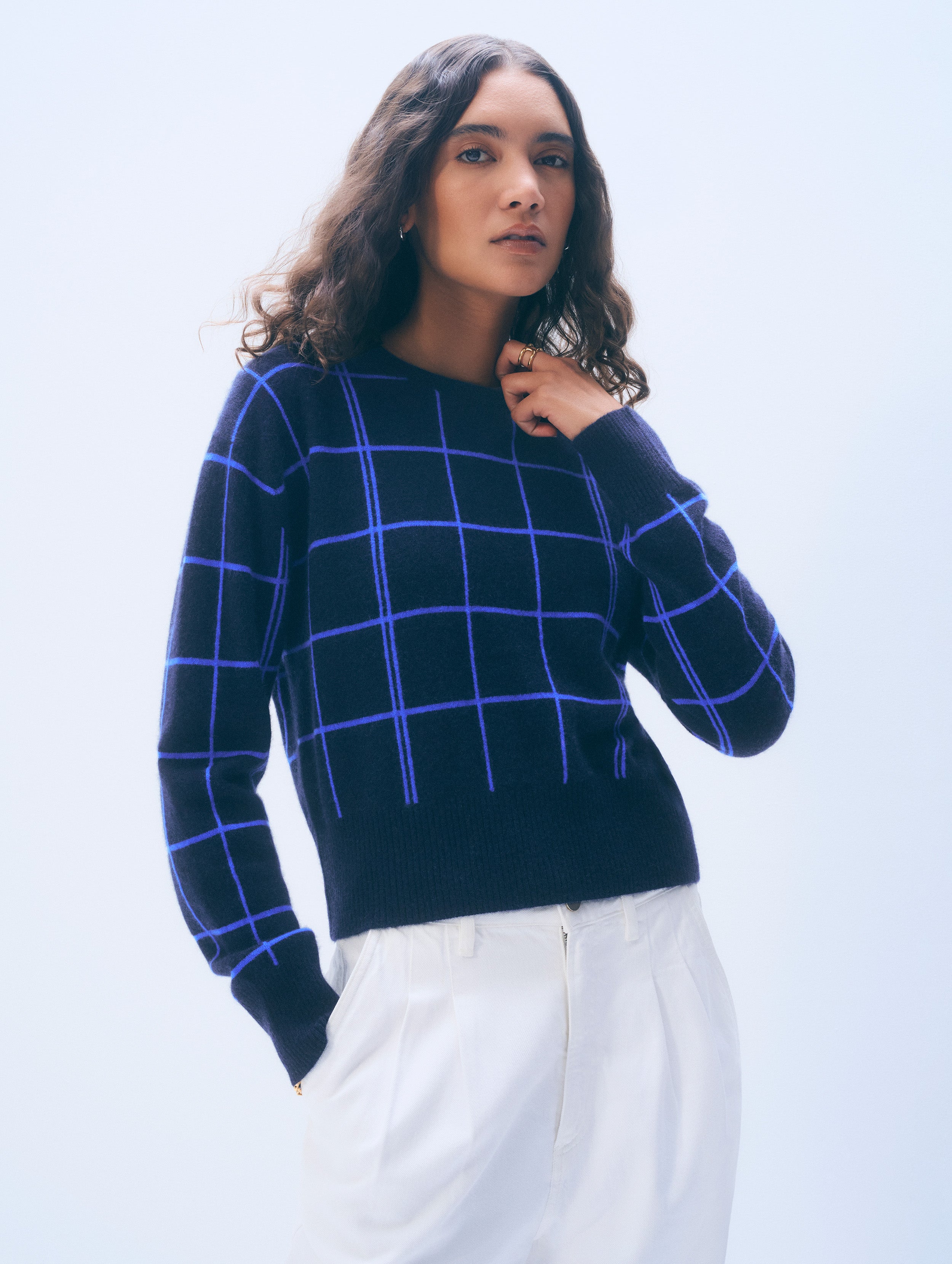 Cashmere Windowpane Crewneck
