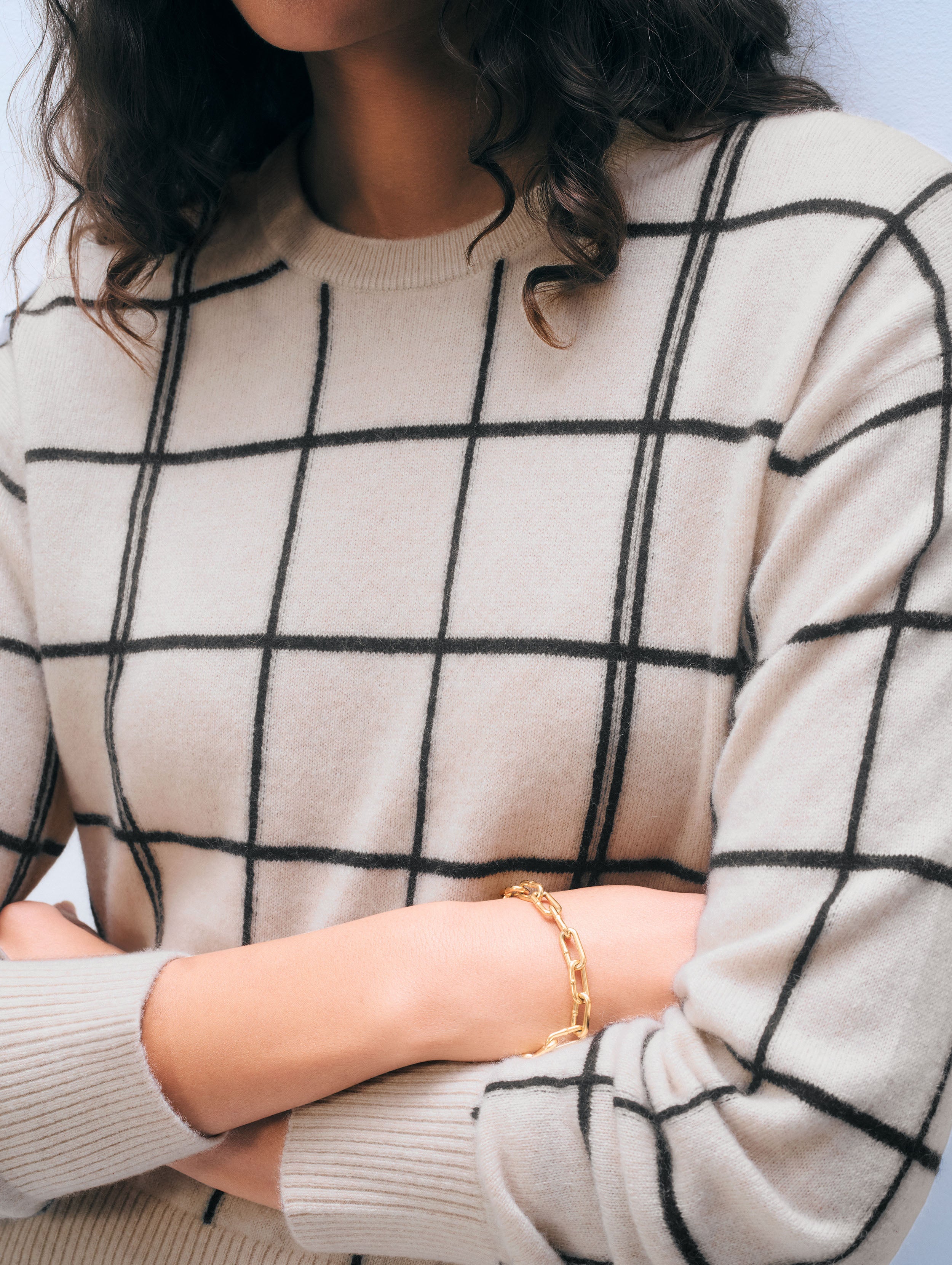 Cashmere Windowpane Crewneck | Natural Heather