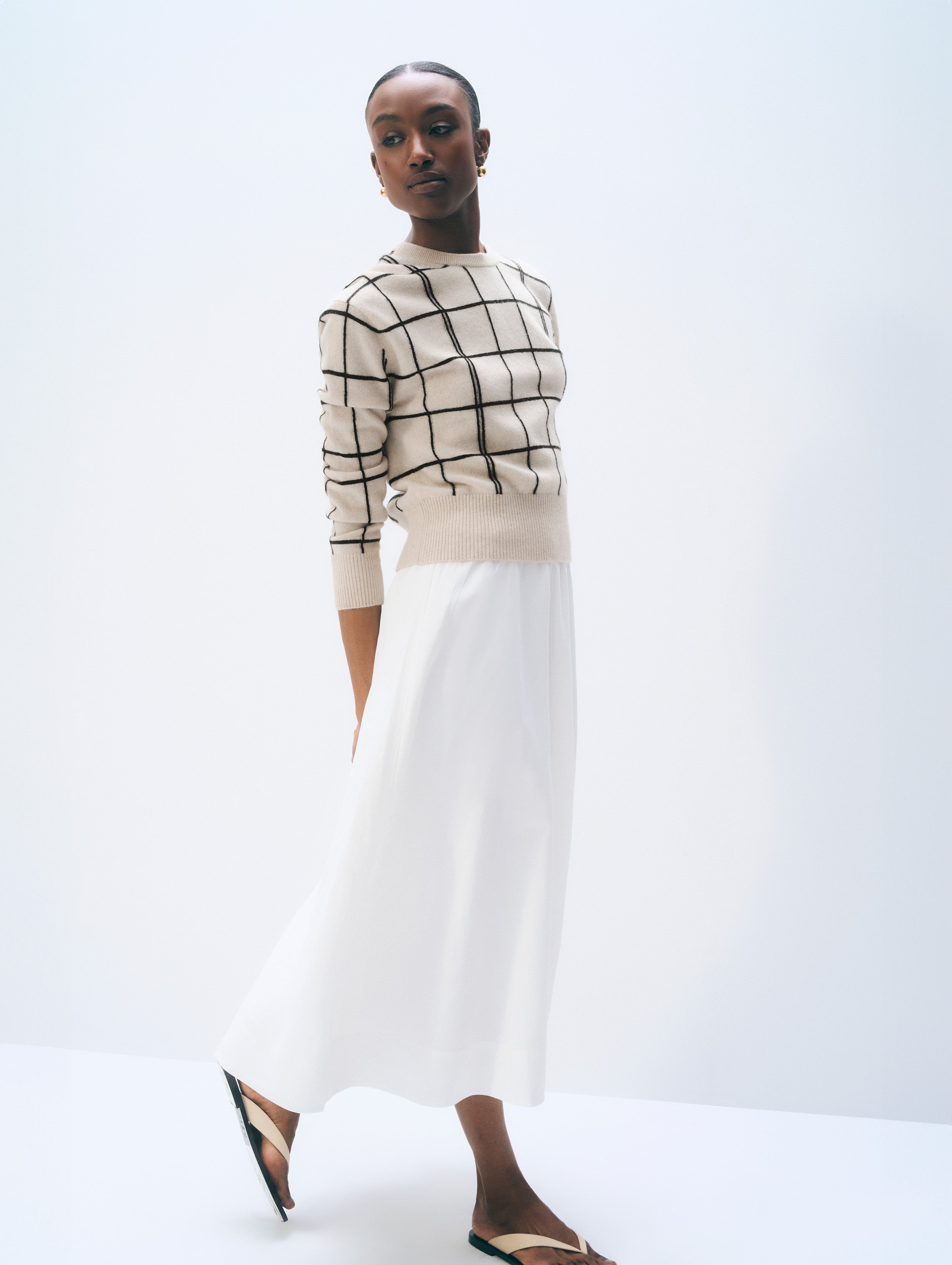 Cashmere Windowpane Crewneck | Natural Heather