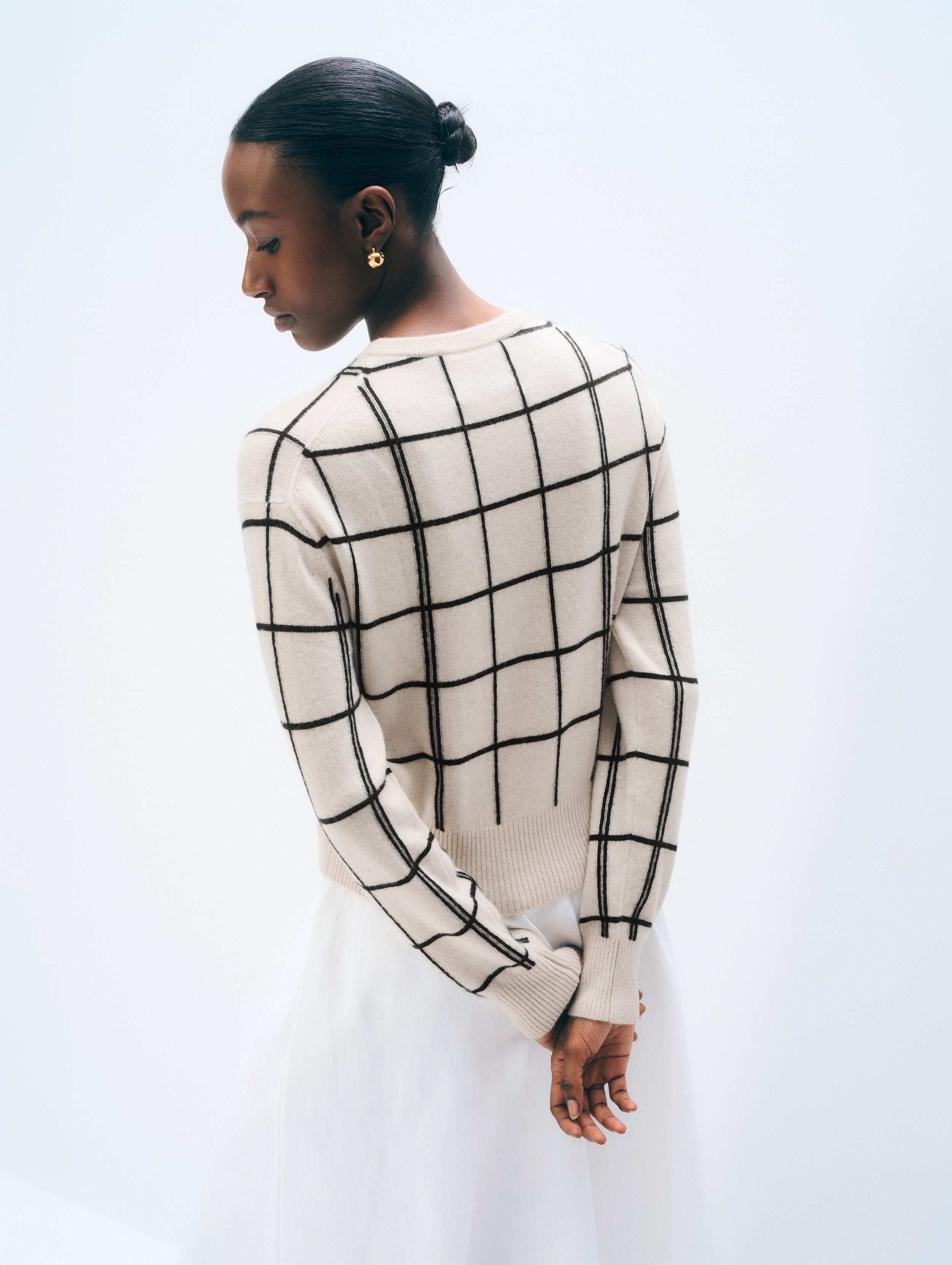 Cashmere Windowpane Crewneck | Natural Heather