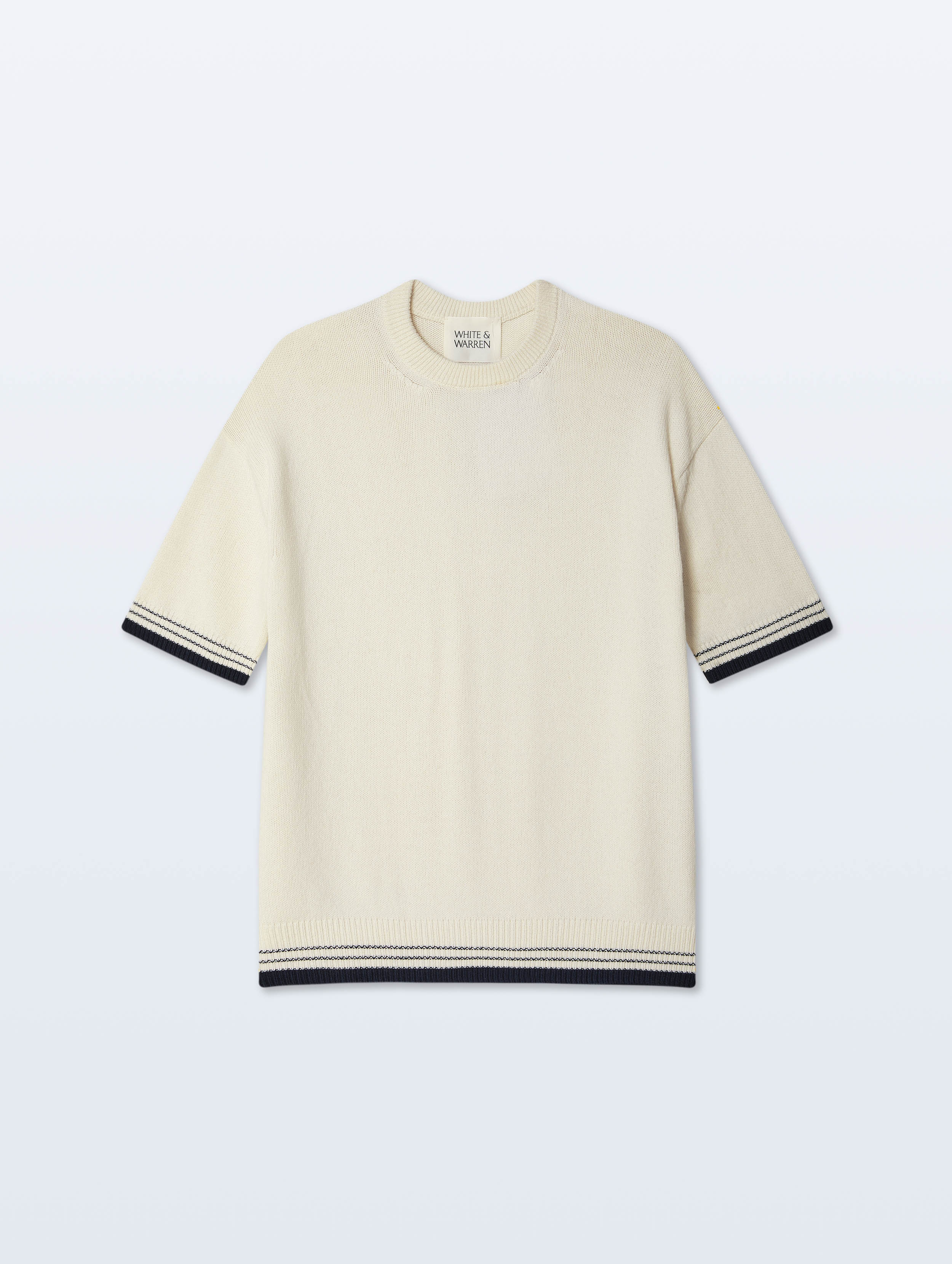 Cotton Cashmere Relaxed Tee | Ivory/Navy