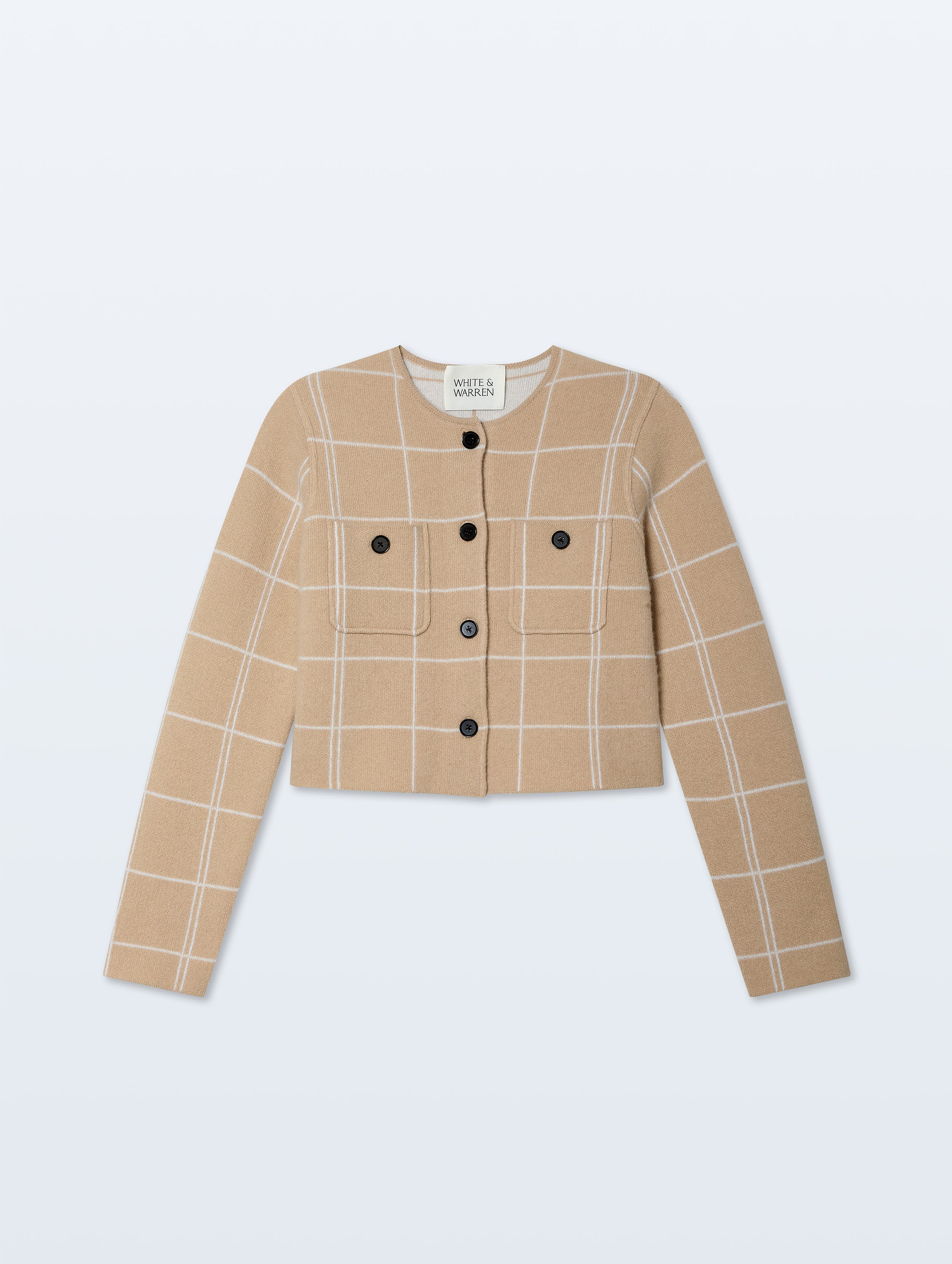 Cashmere Windowpane Cardigan | Muted Camel
