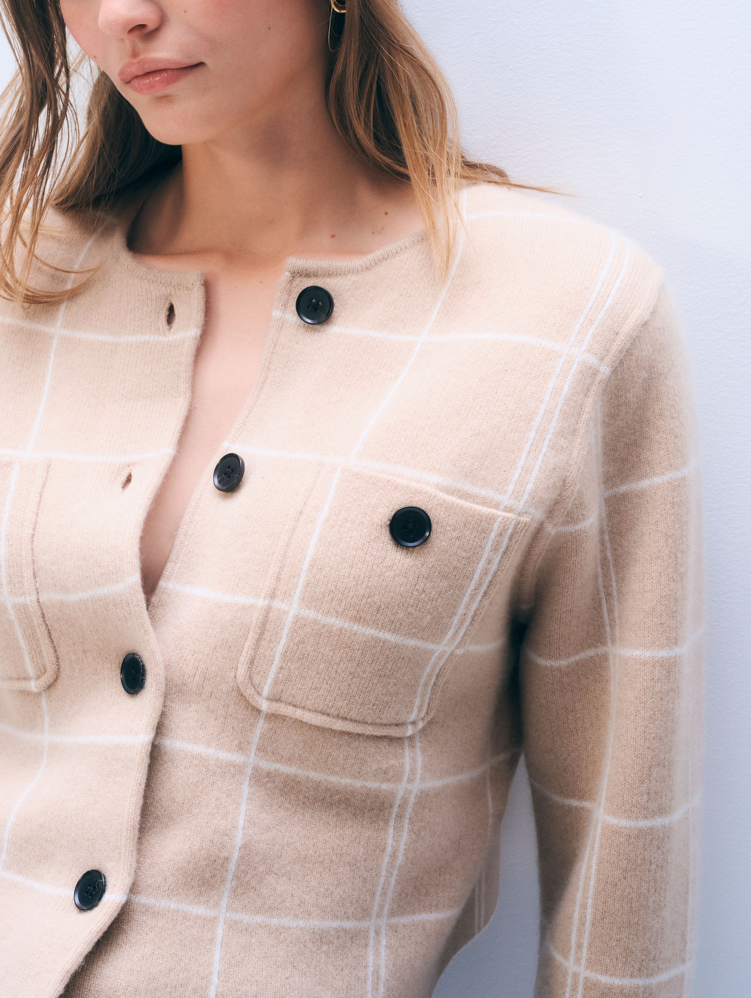 Cashmere Windowpane Cardigan | Muted Camel