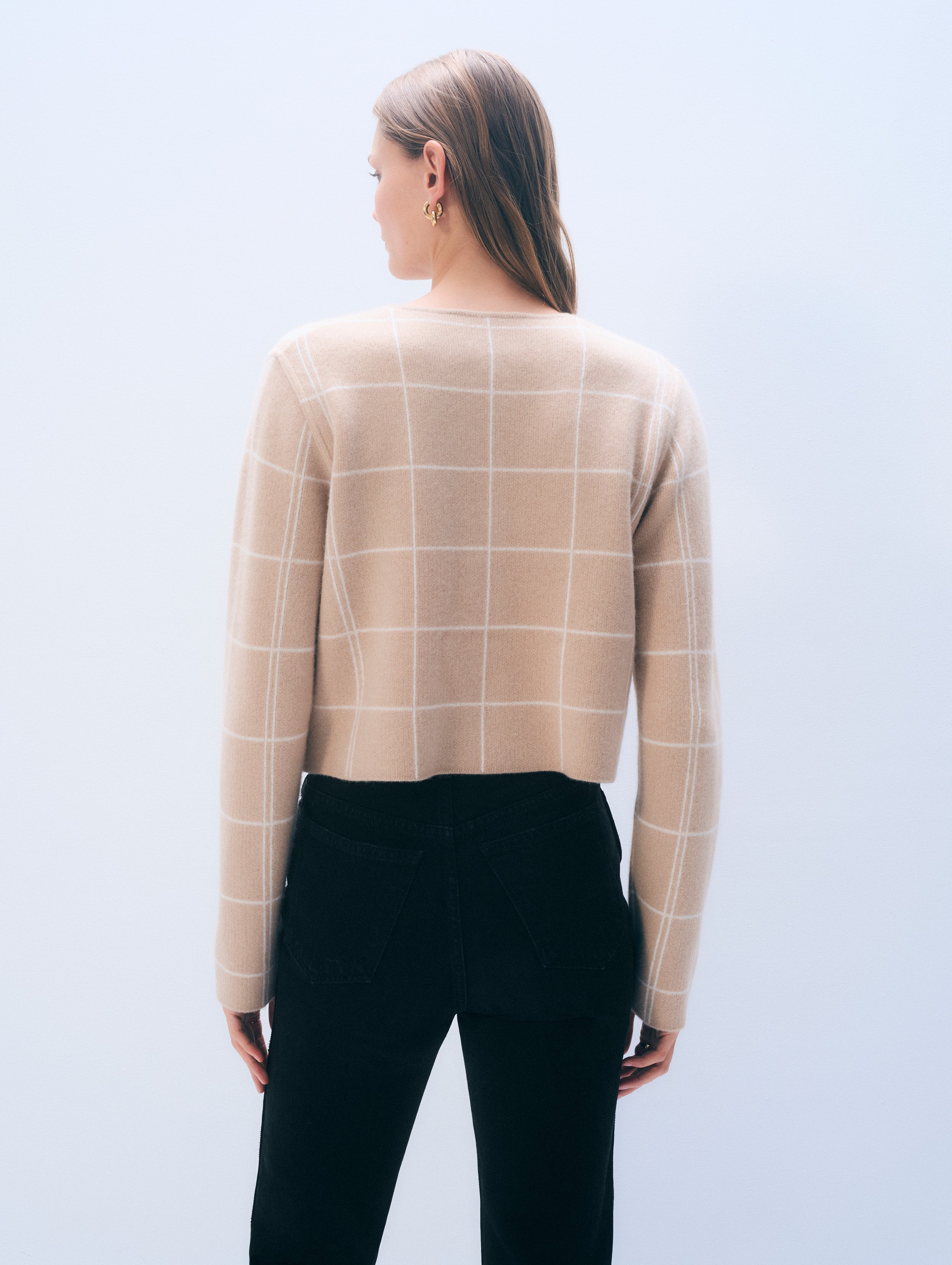 Cashmere Windowpane Cardigan | Muted Camel