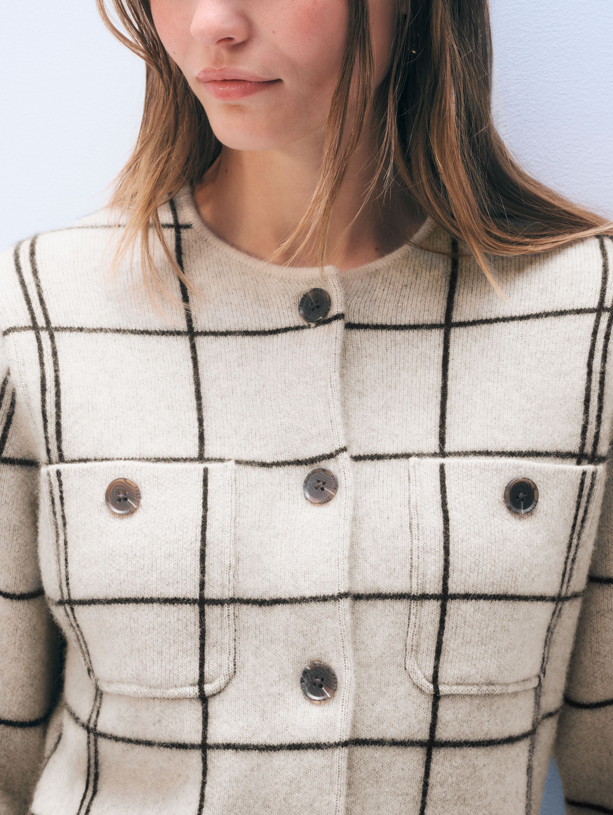Cashmere Windowpane Cardigan | Natural Heather