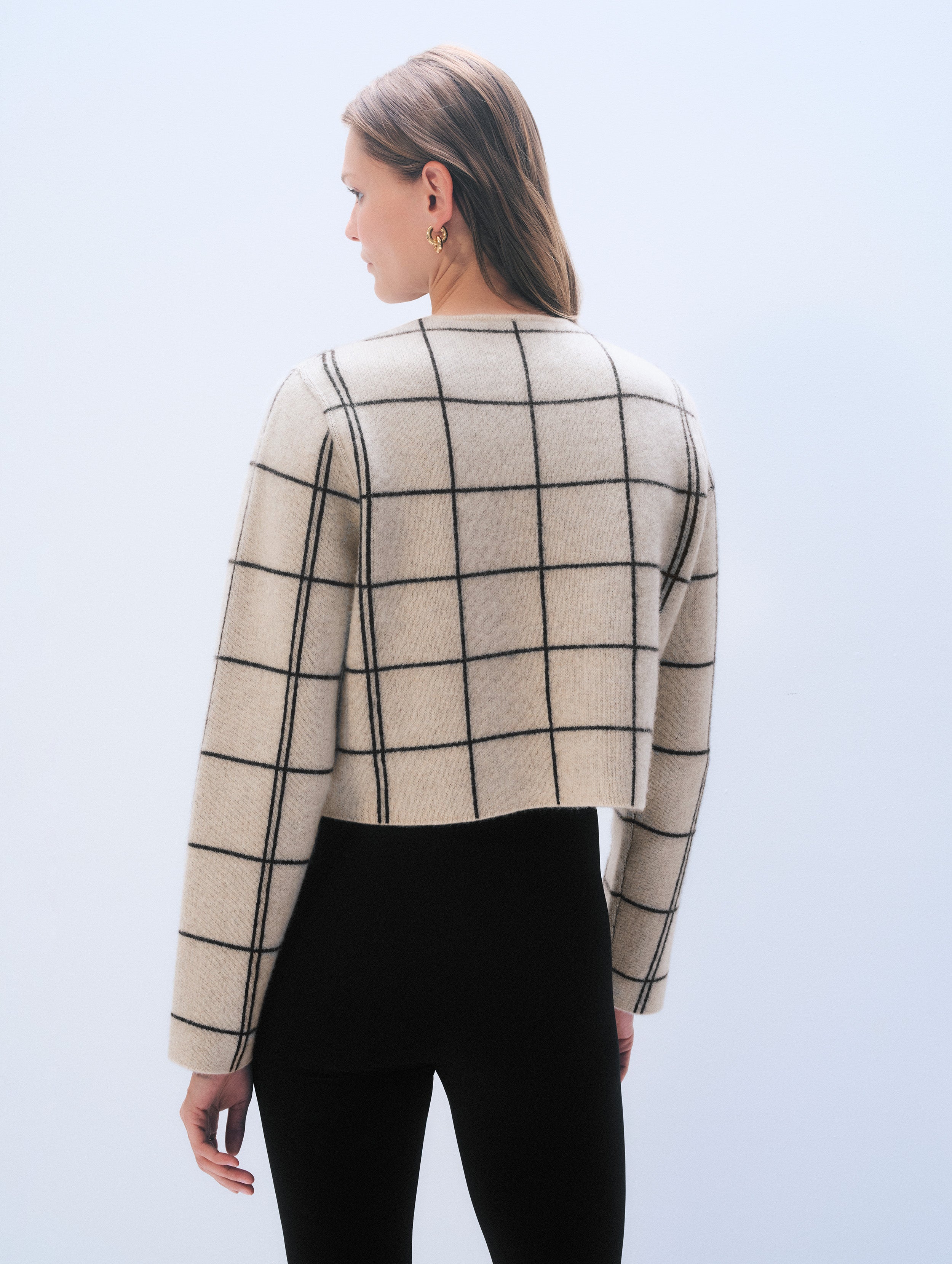 Cashmere Windowpane Cardigan | Natural Heather