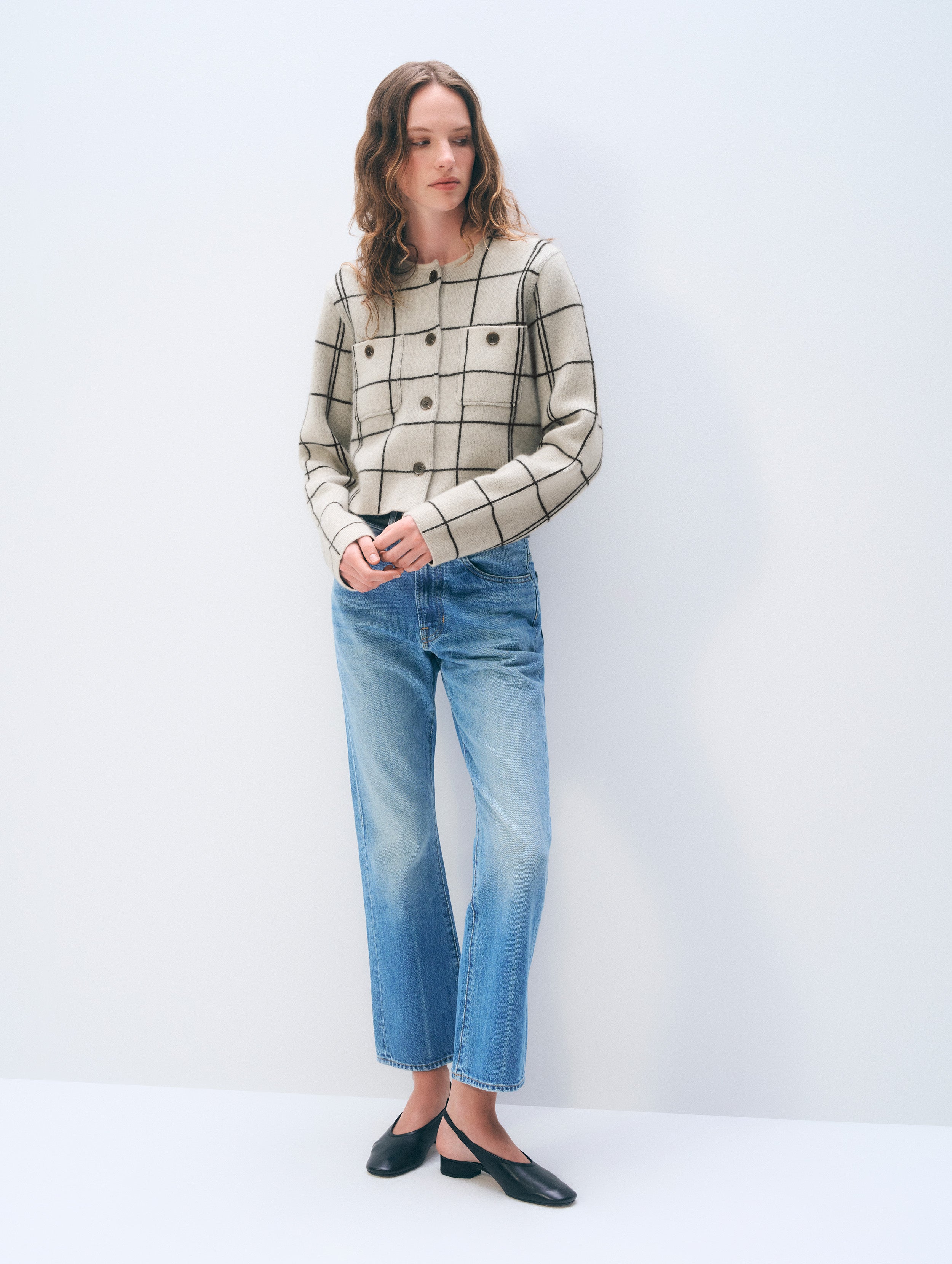 Cashmere Windowpane Cardigan | Natural Heather