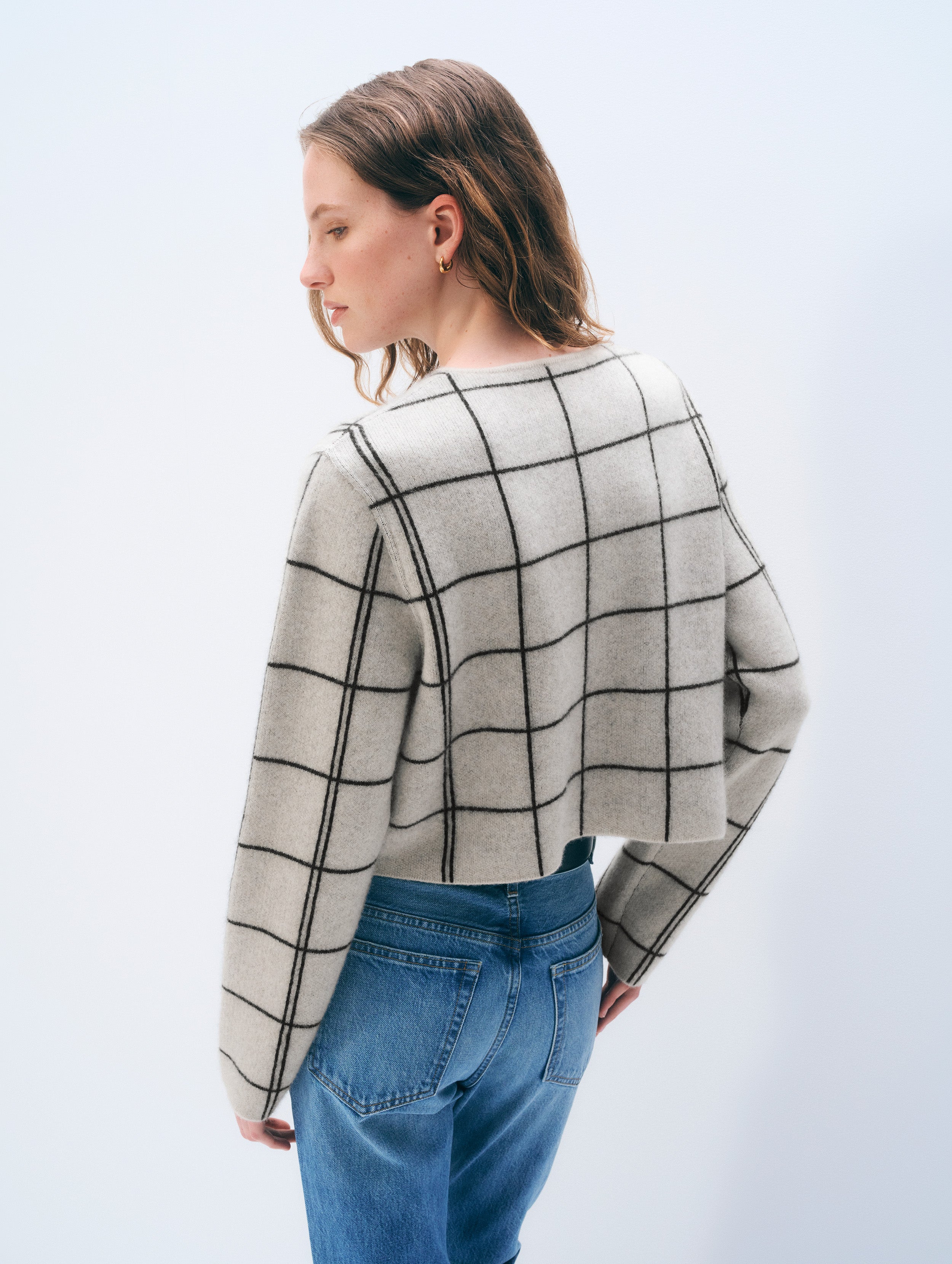Cashmere Windowpane Cardigan | Natural Heather