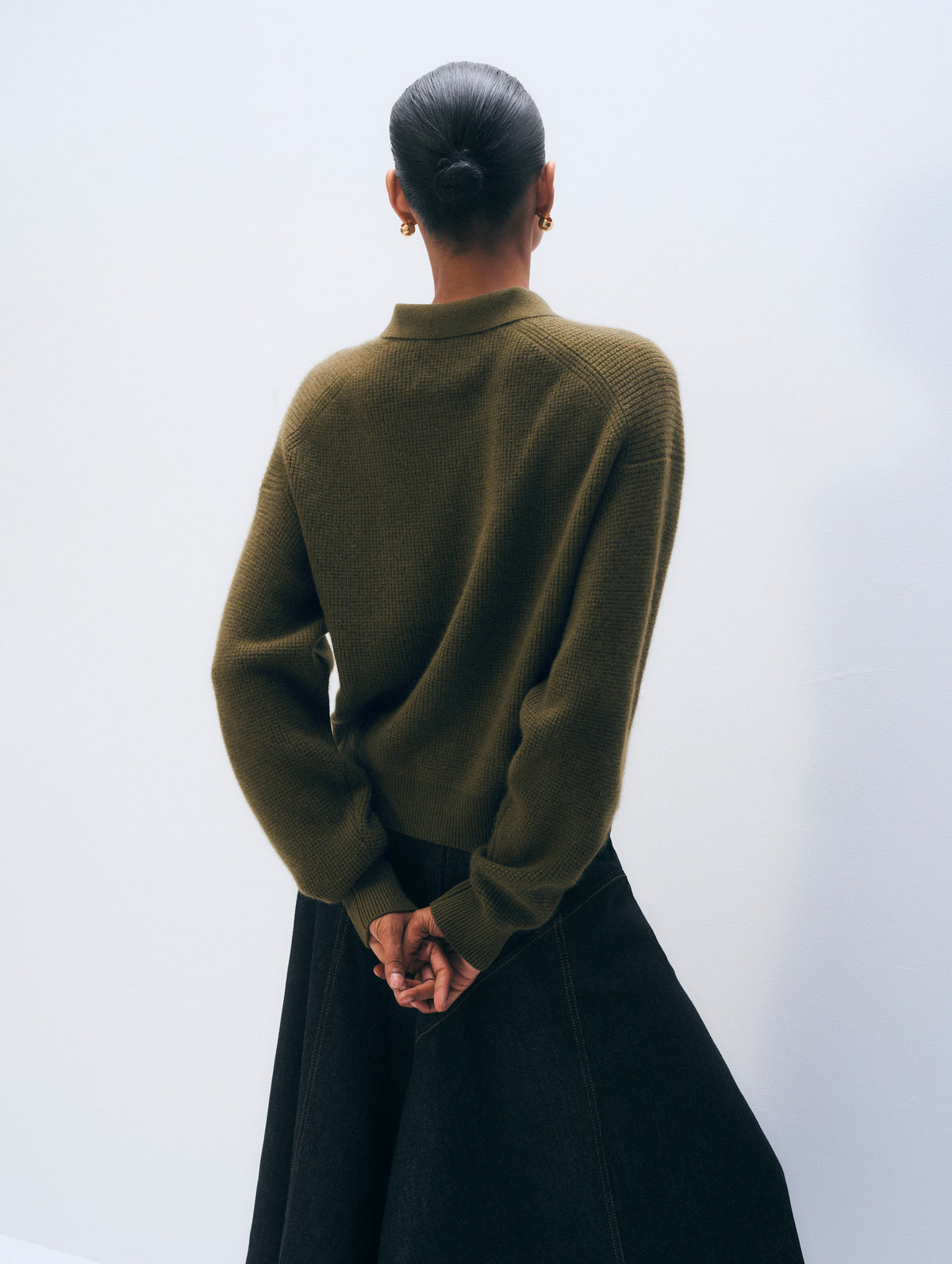 Cashmere Waffle Polo | Deep Olive