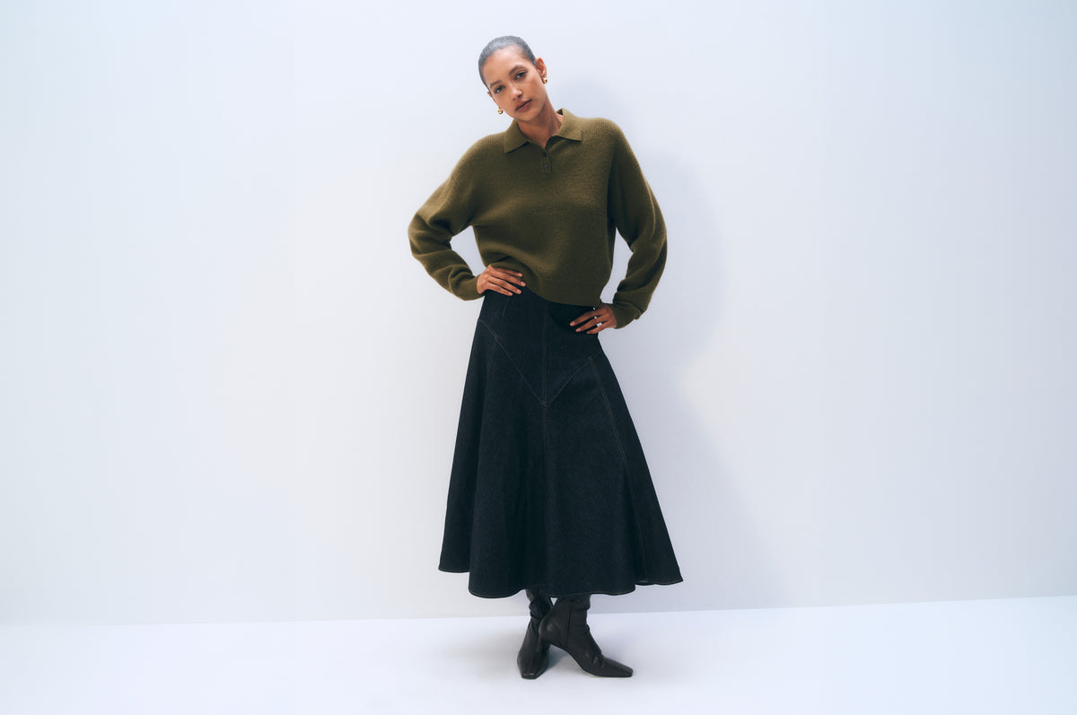 Cashmere Waffle Polo | Deep Olive