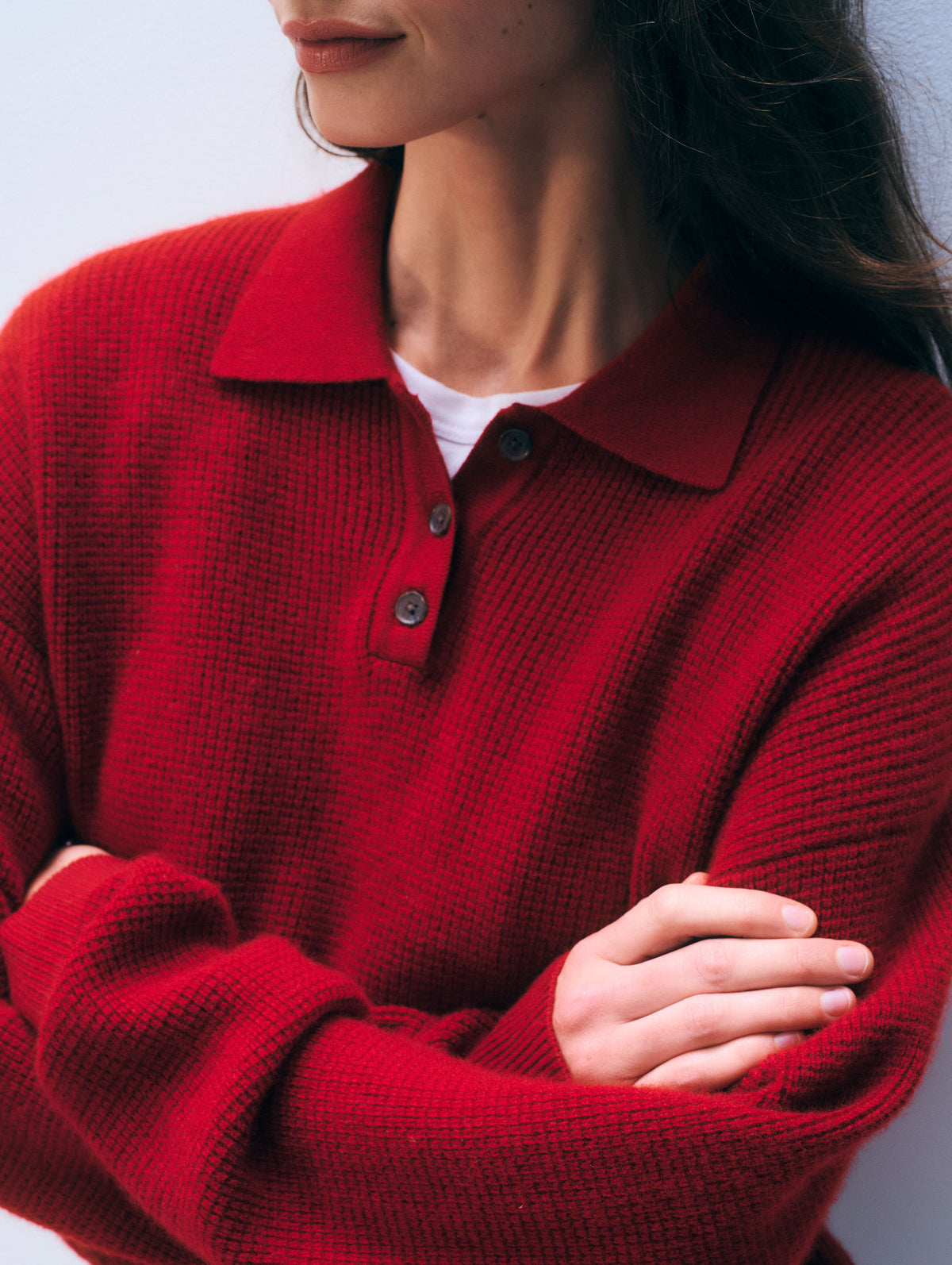 Cashmere Waffle Polo | Garnet Red