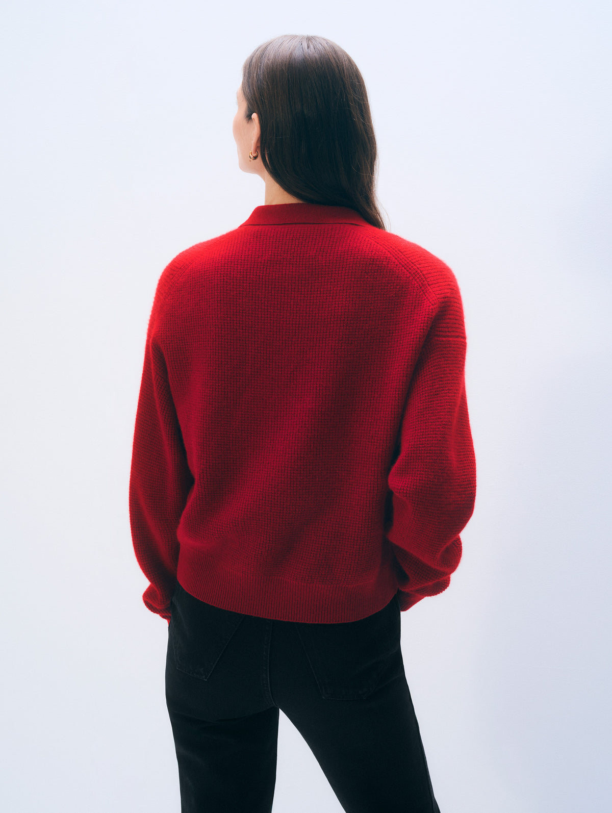 Cashmere Waffle Polo | Garnet Red