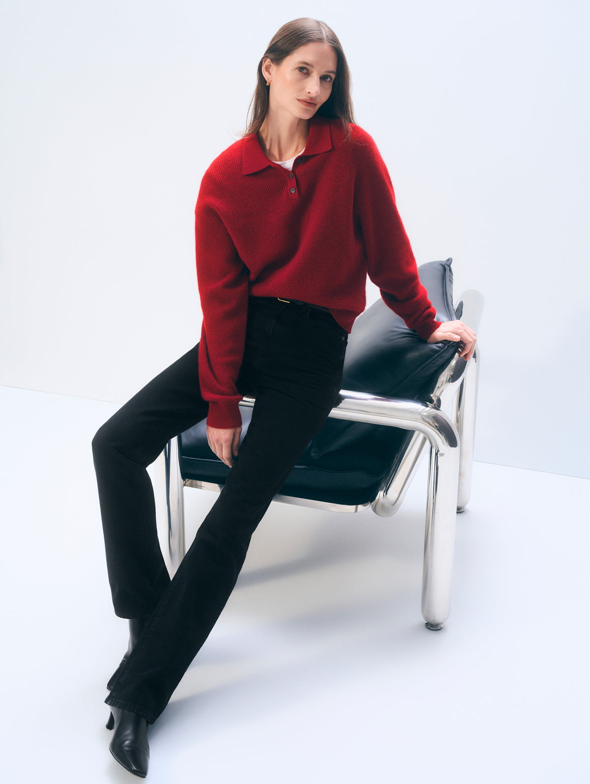Cashmere Waffle Polo | Garnet Red