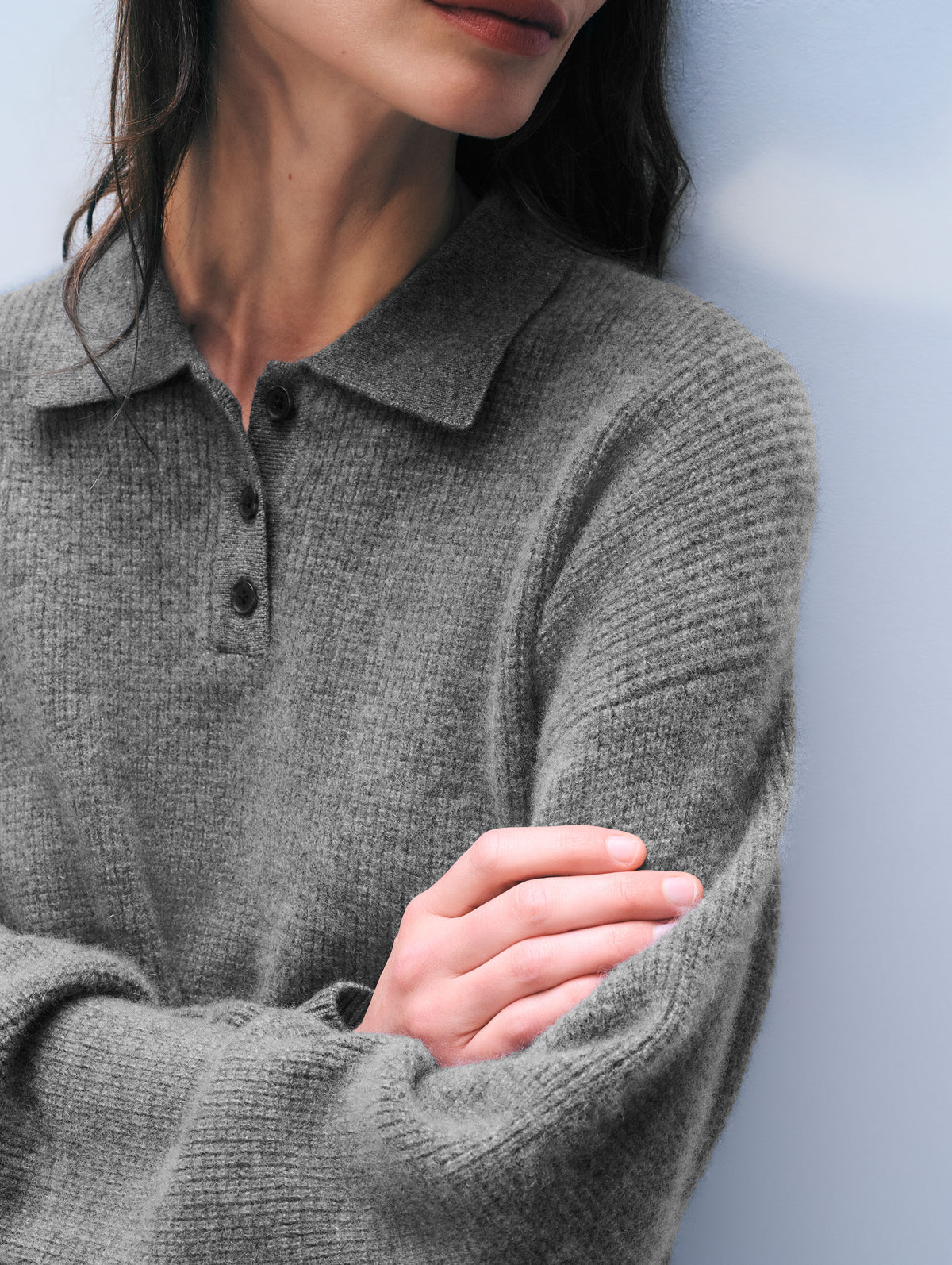 Cashmere Waffle Polo | Graphite Heather
