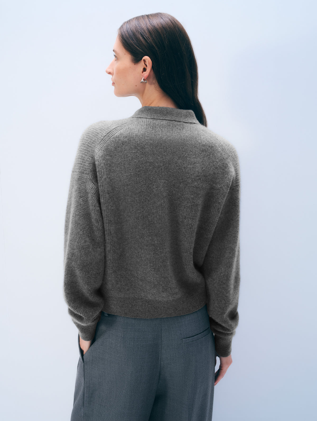 Cashmere Waffle Polo | Graphite Heather