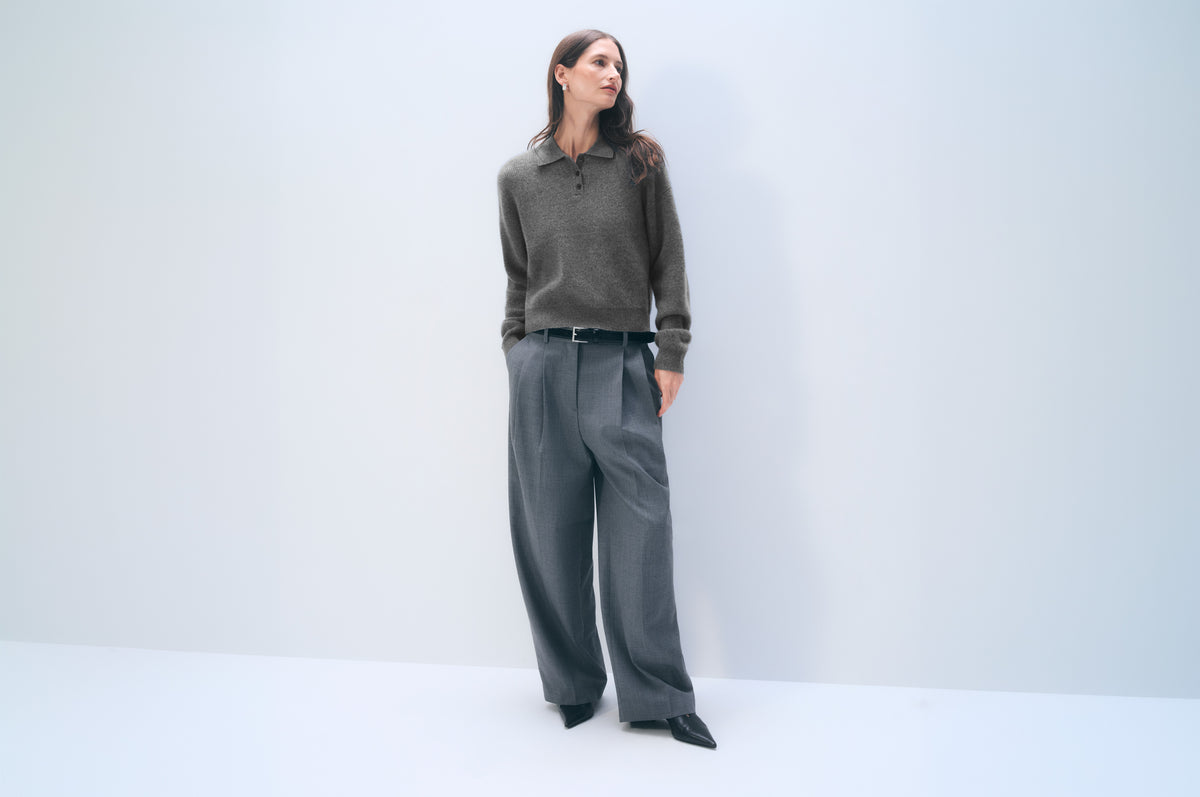 Cashmere Waffle Polo | Graphite Heather