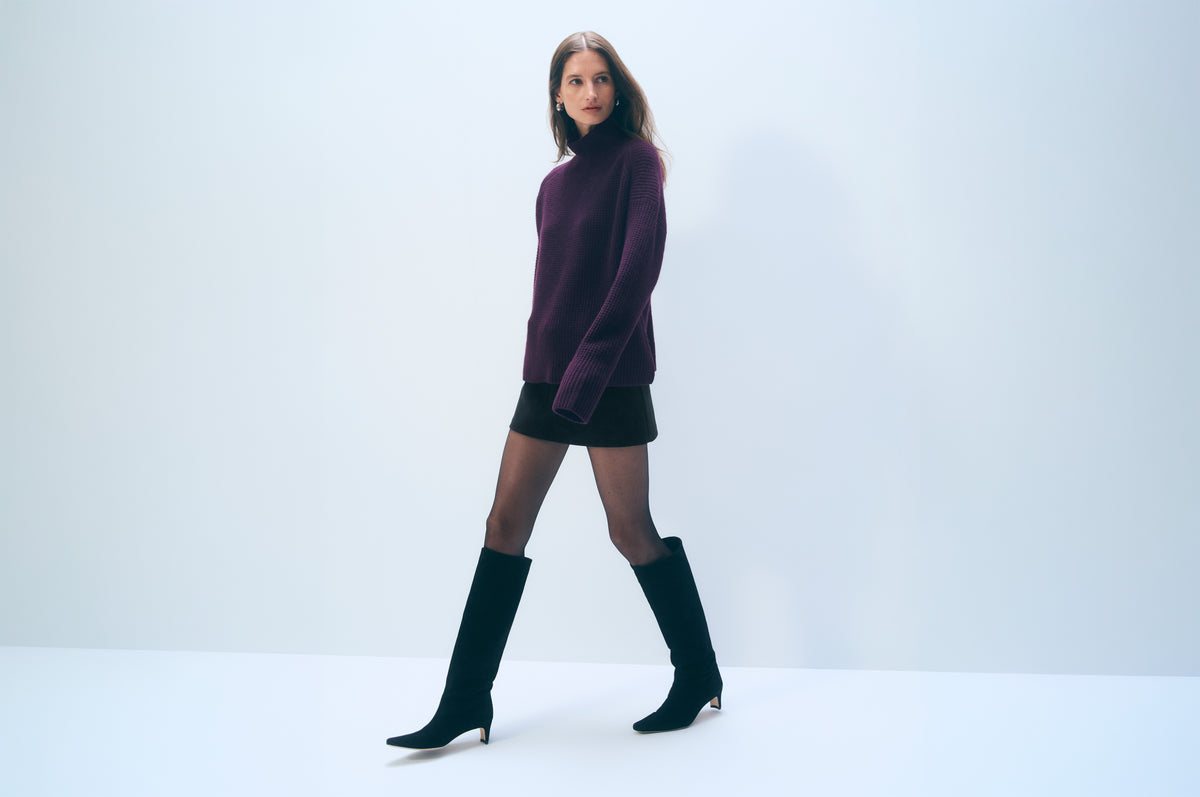 Cashmere Waffle Standneck | Deep Plum