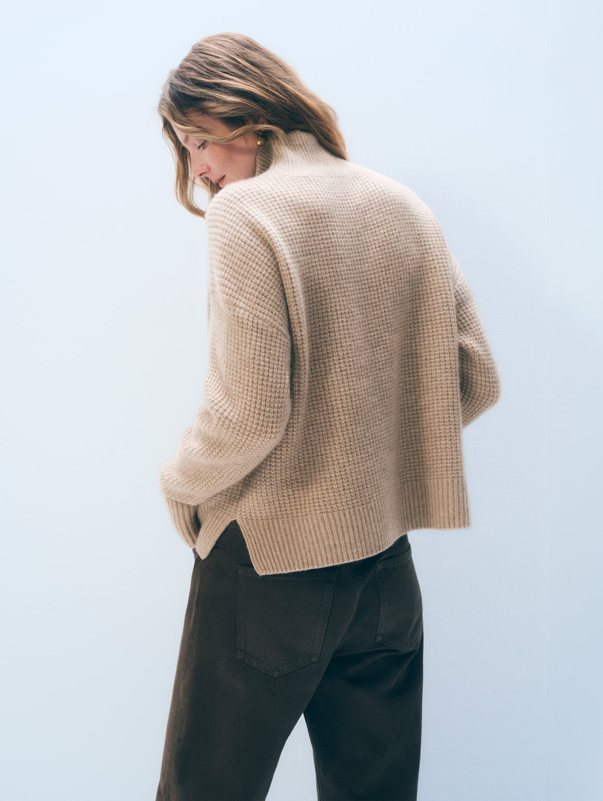 Cashmere Waffle Standneck | Taupe Heather