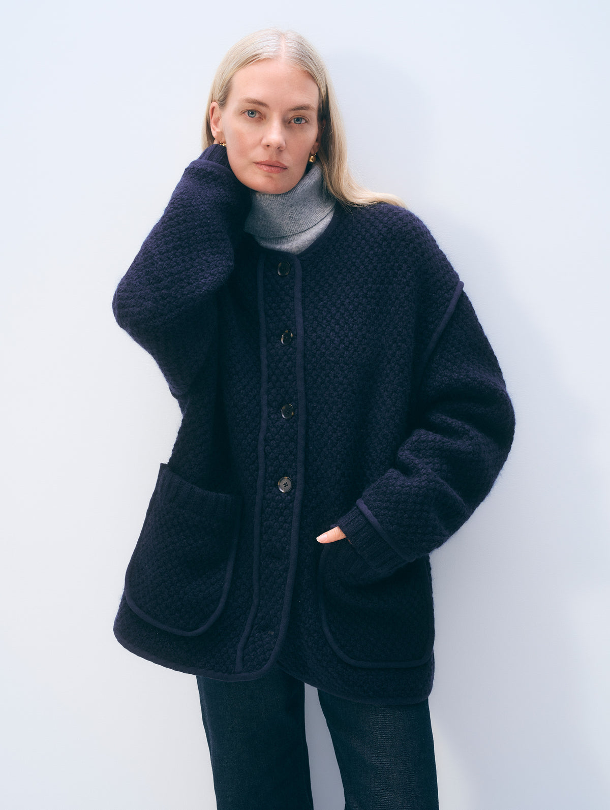 Merino Wool Blend Liner Coat | Navy