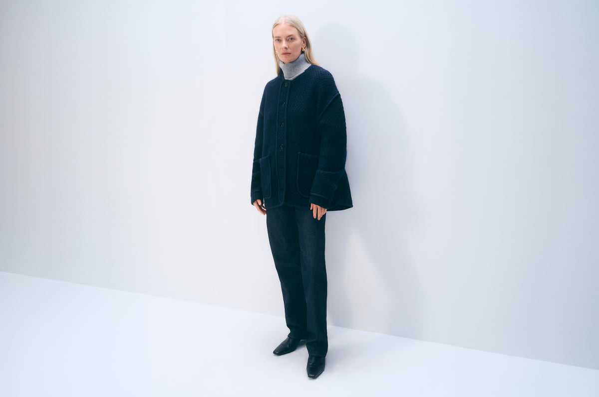 Merino Wool Blend Liner Coat | Navy