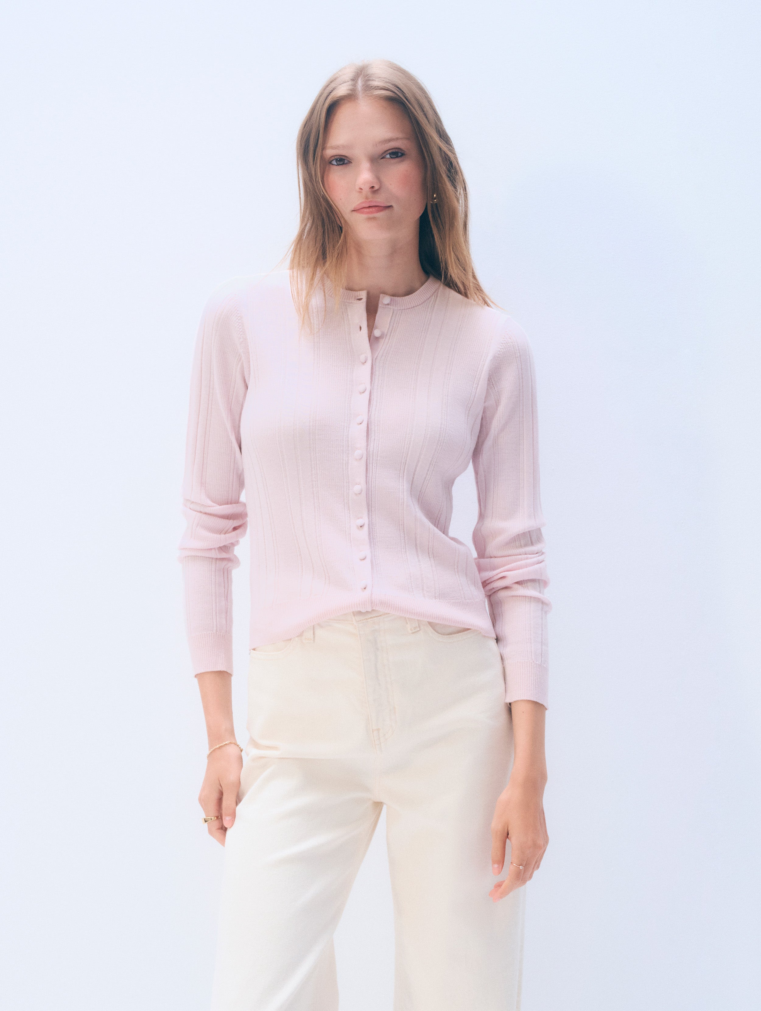 Superfine Merino Wool Cardigan | Rosewater Pink