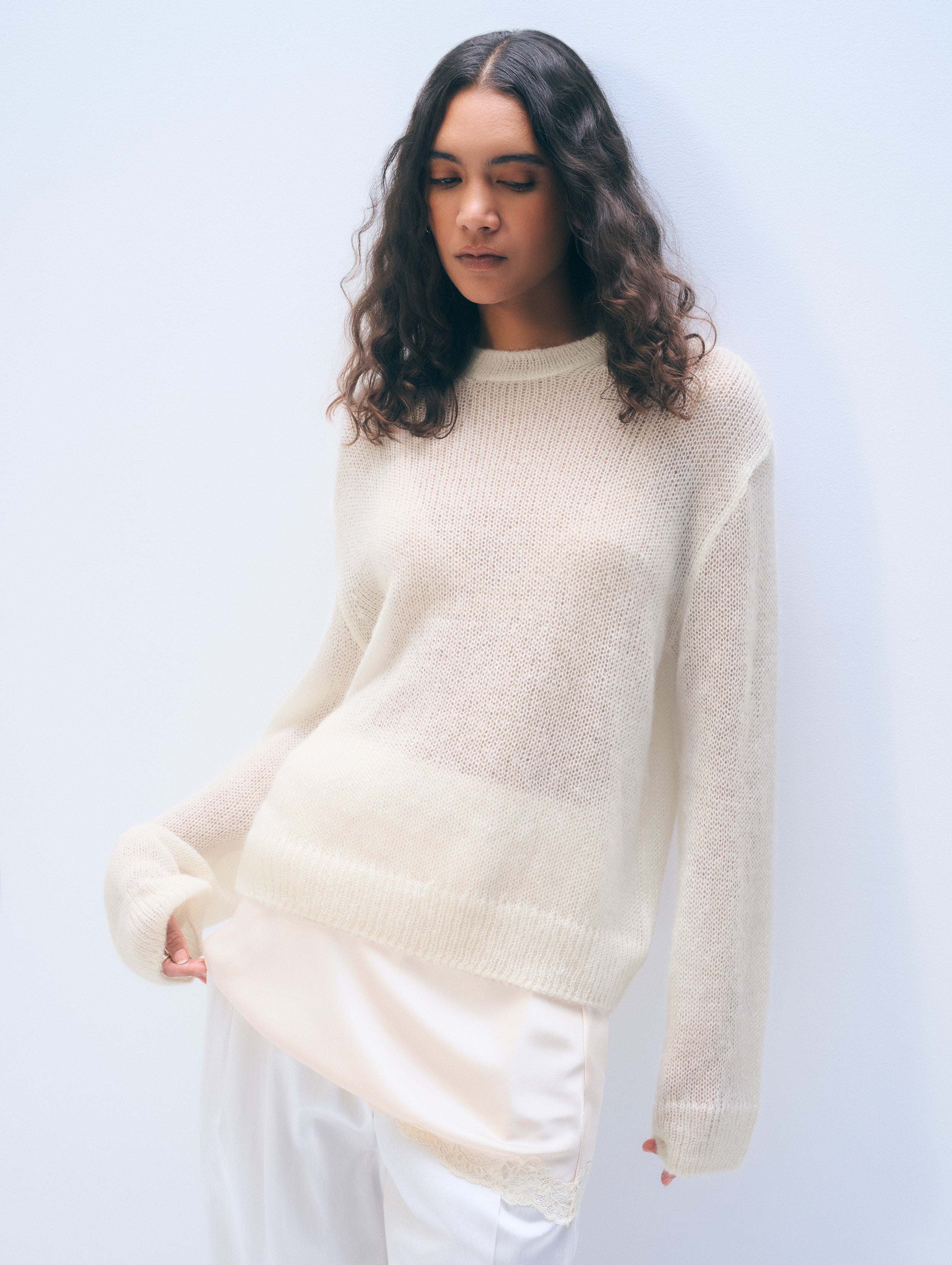 Mohair Luxe Oversized Crewneck | Ivory