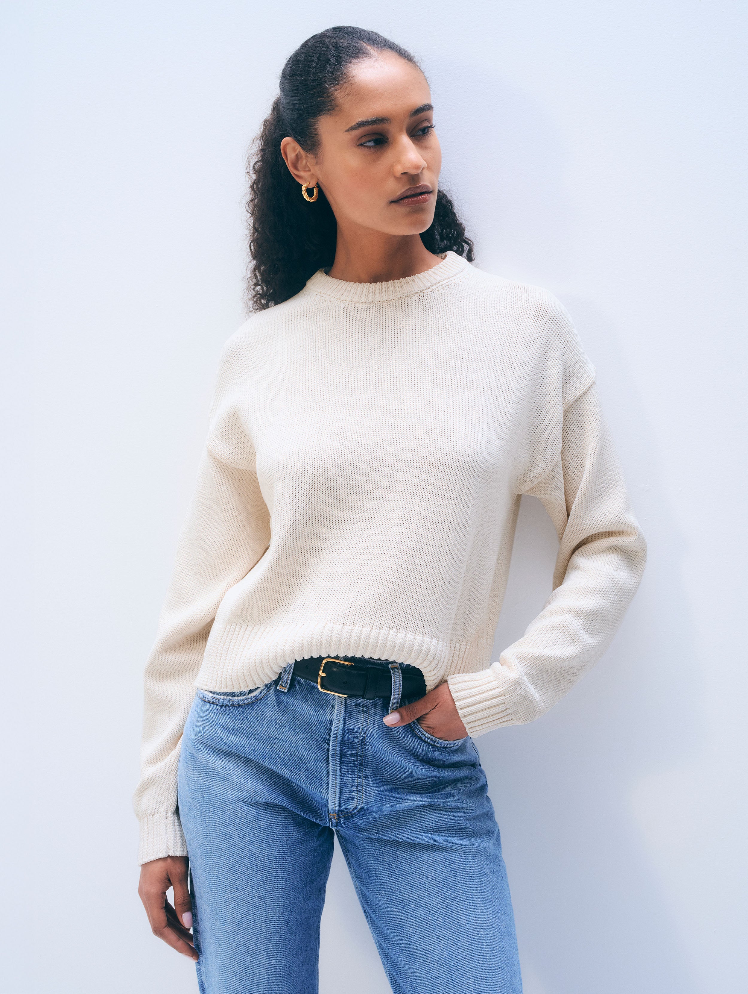 Luxe Cotton Crewneck | Ecru