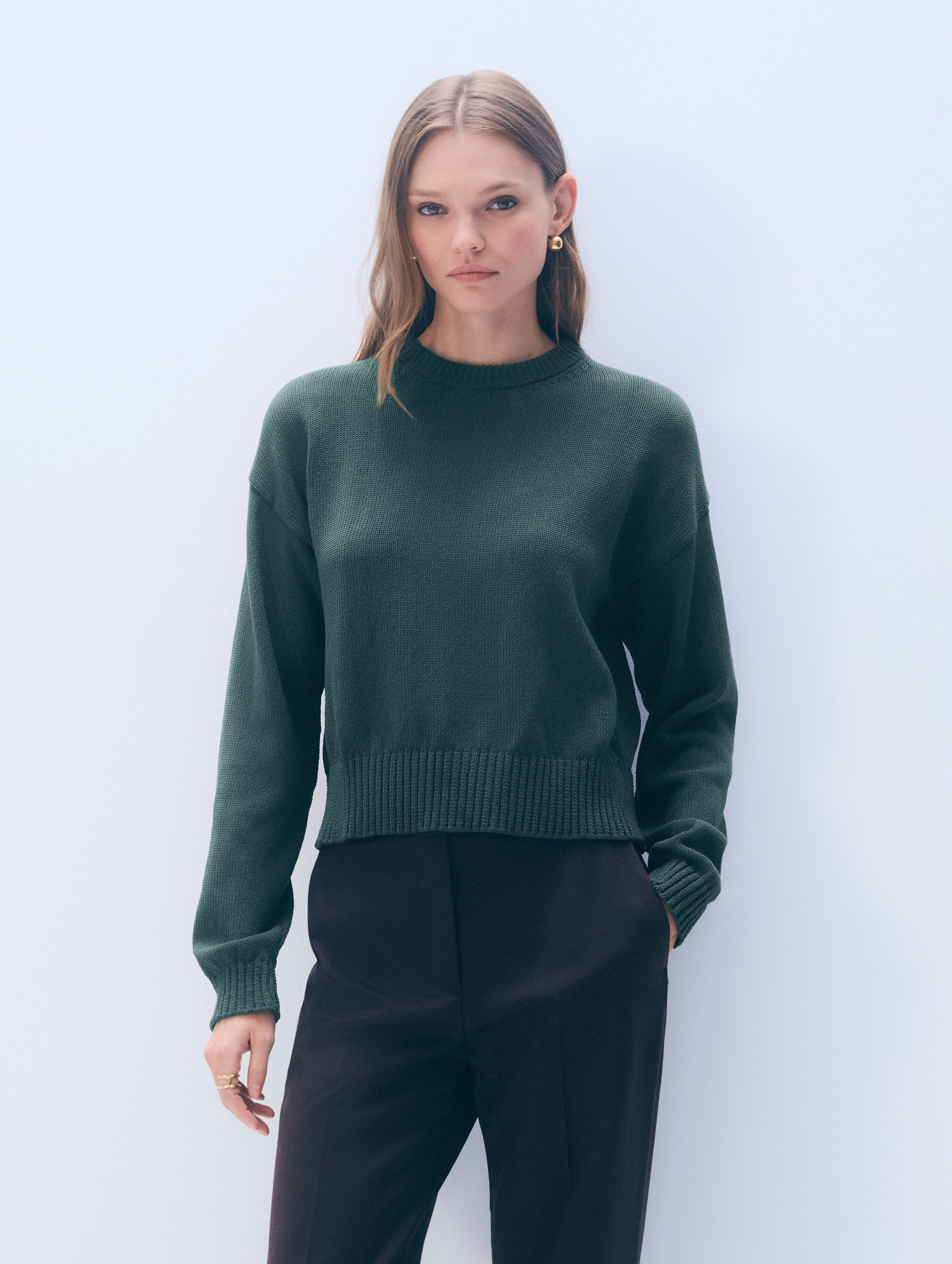 Luxe Cotton Crewneck | Midnight Green