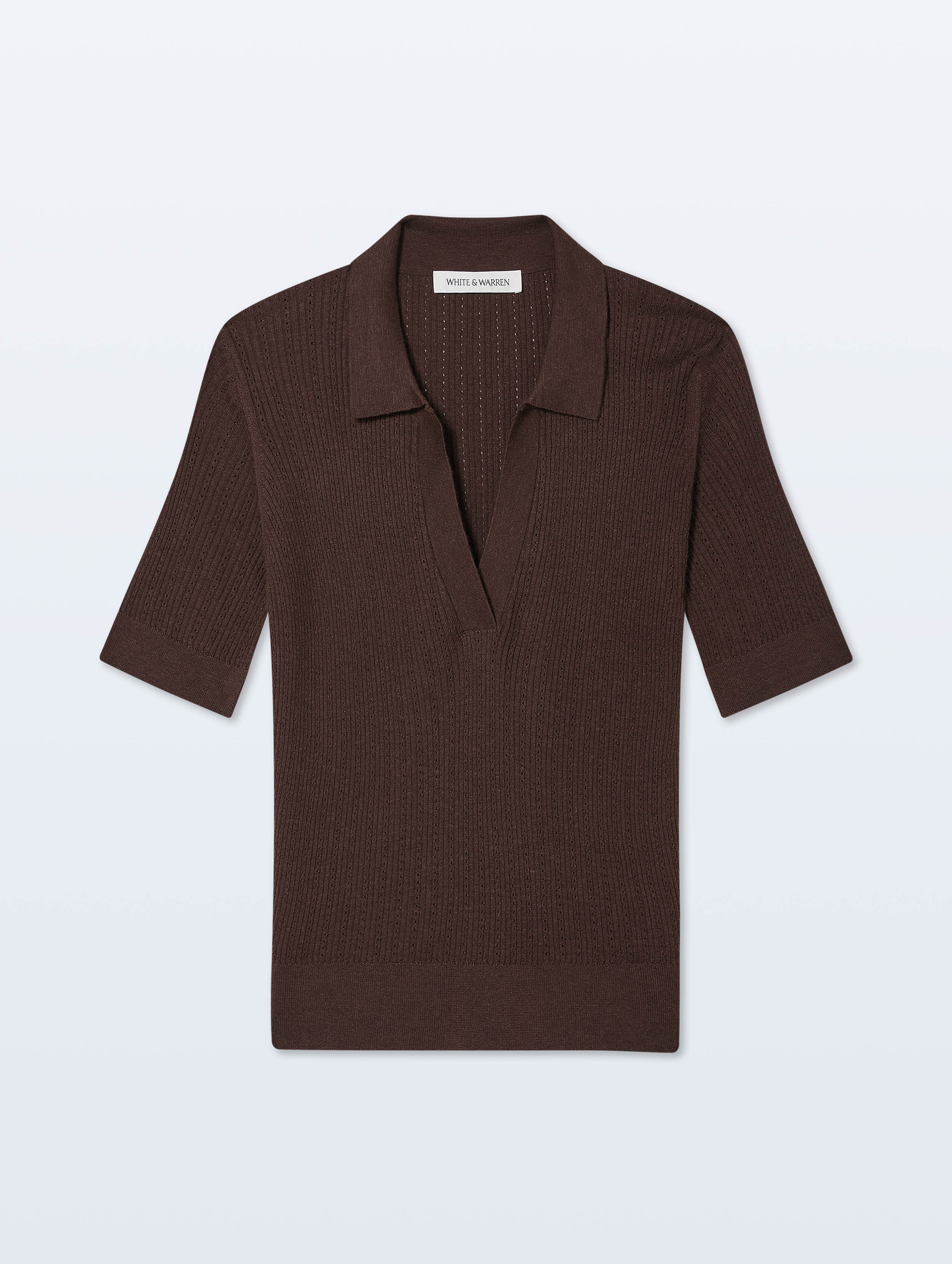 Cashmere Linen Pointelle Polo | Dark Espresso