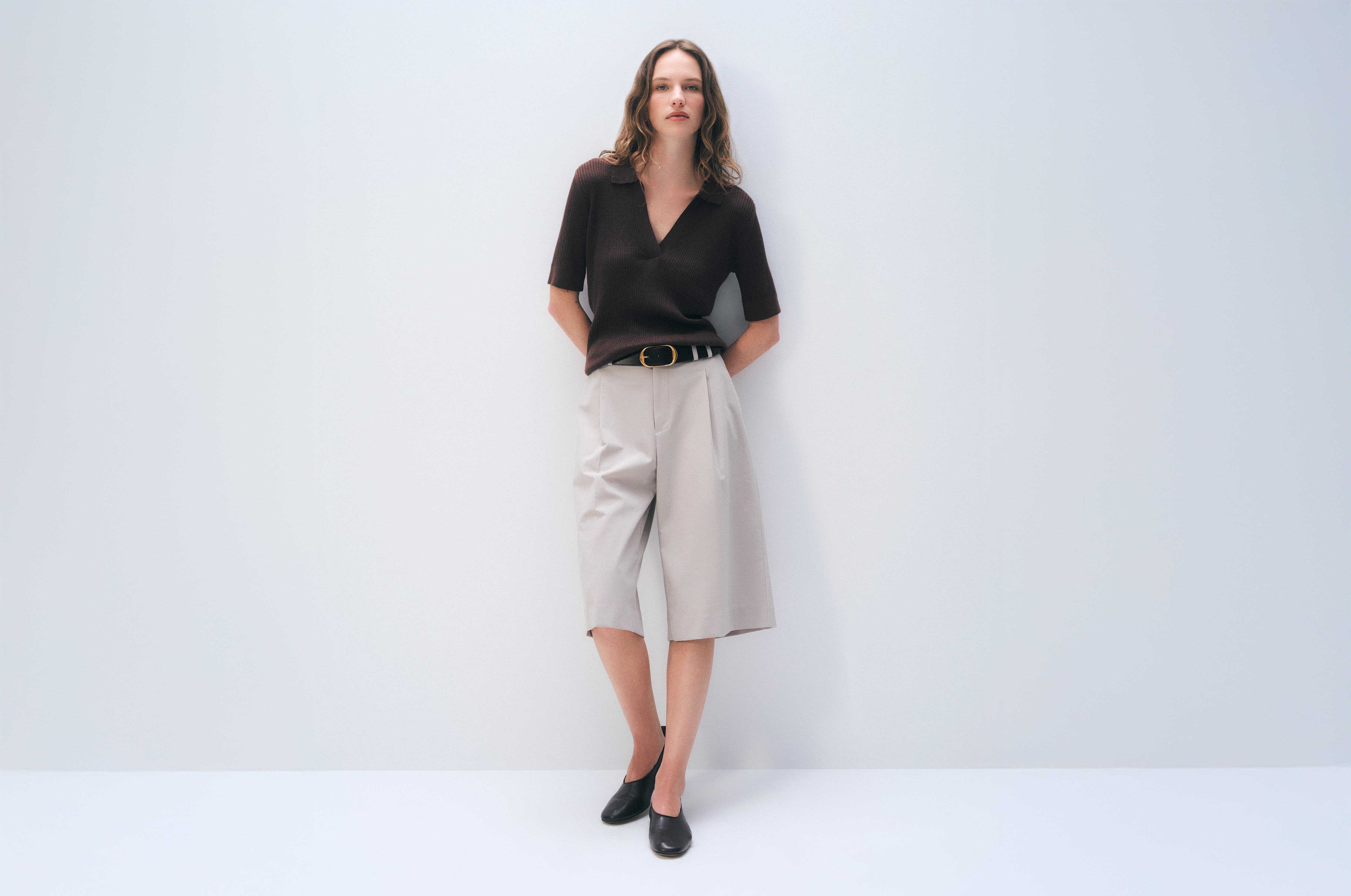 Cashmere Linen Pointelle Polo | Dark Espresso