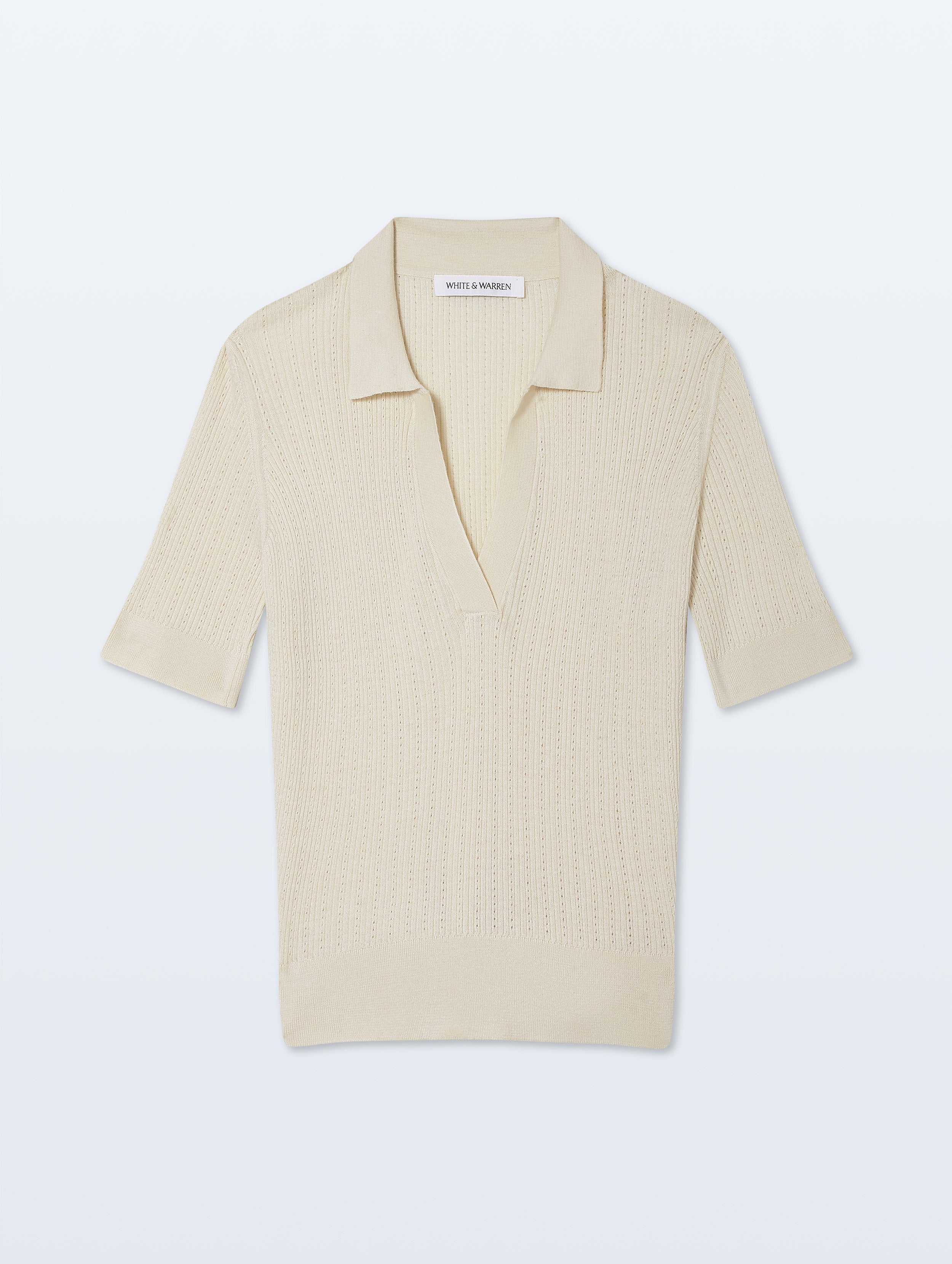 Cashmere Linen Pointelle Polo | Ivory
