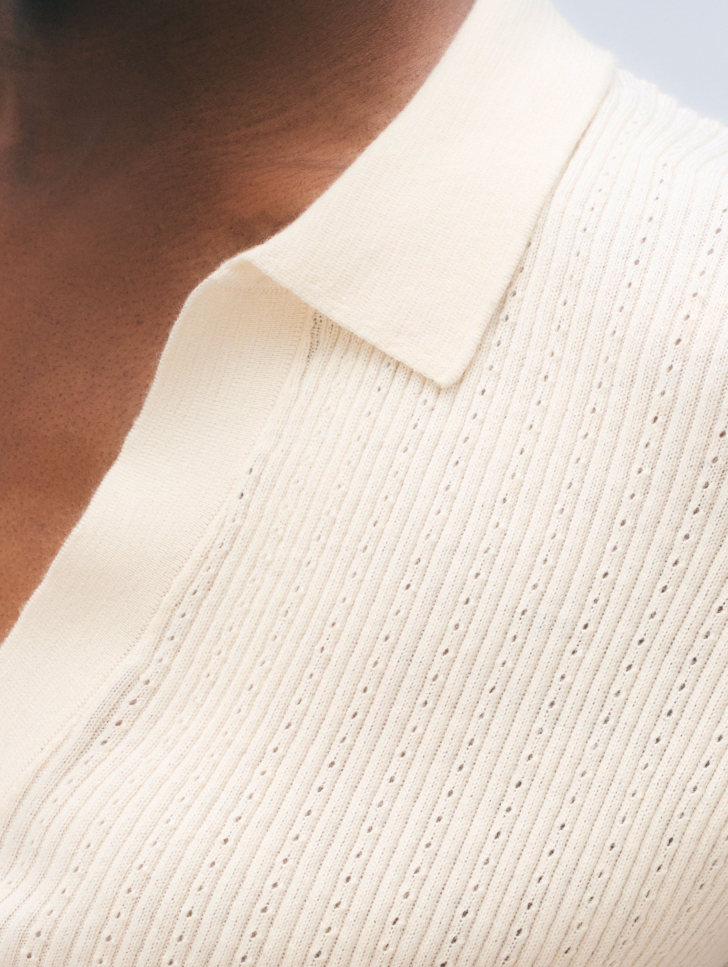 Cashmere Linen Pointelle Polo | Ivory