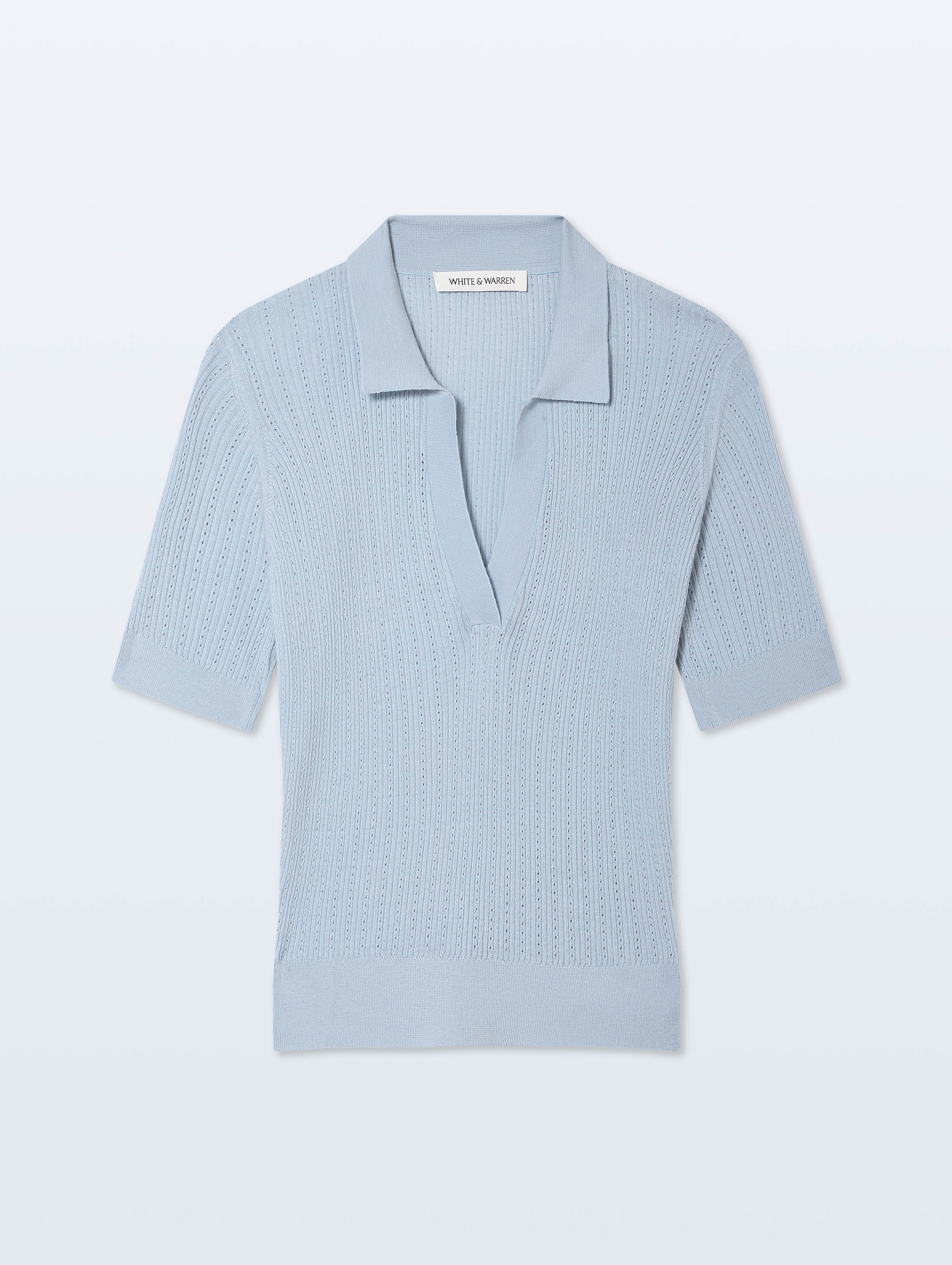 Cashmere Linen Pointelle Polo | Pastel Blue