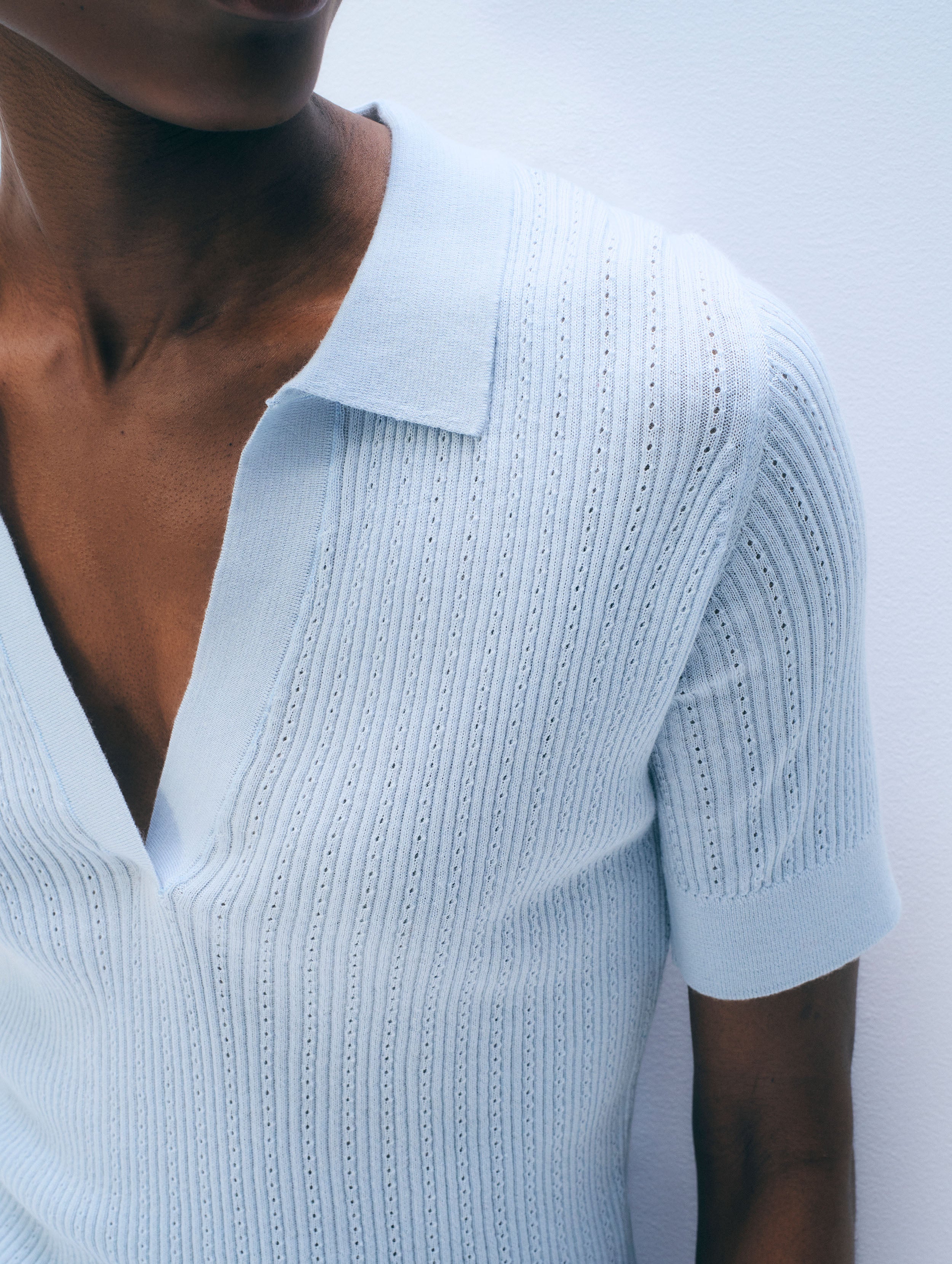 Cashmere Linen Pointelle Polo | Pastel Blue