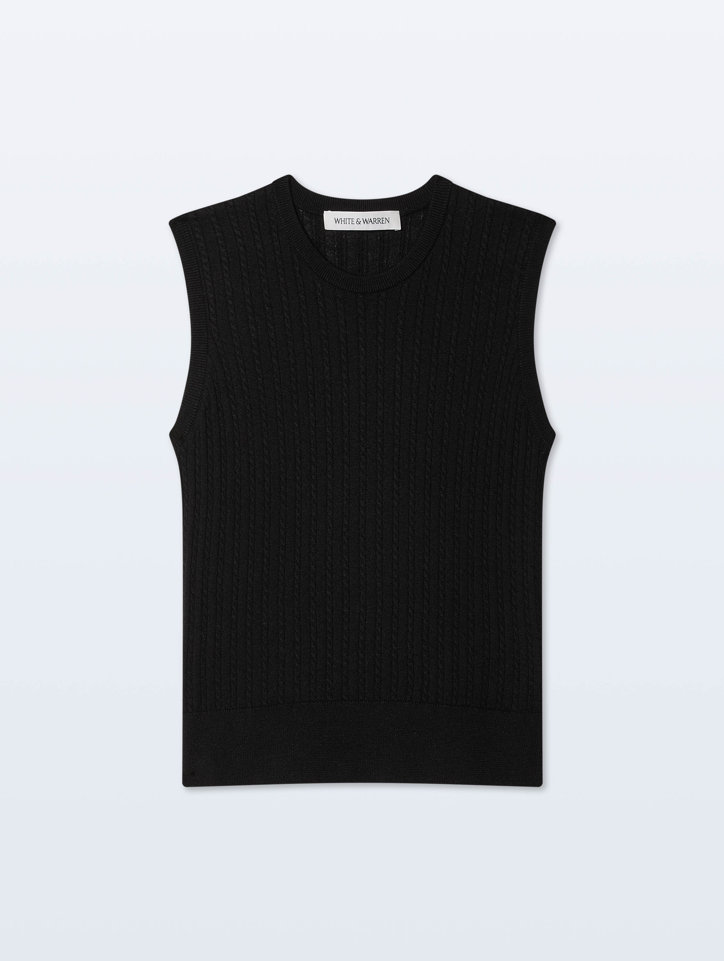 Cashmere Linen Fine Cable Shell Tank | Black