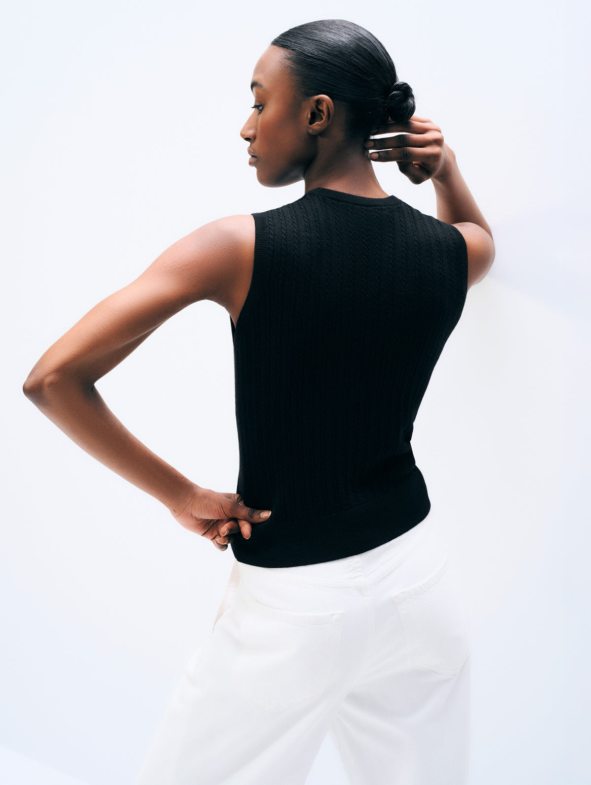 Cable Shellare Cashmere Linen Fine Cable Shell Tank | Black