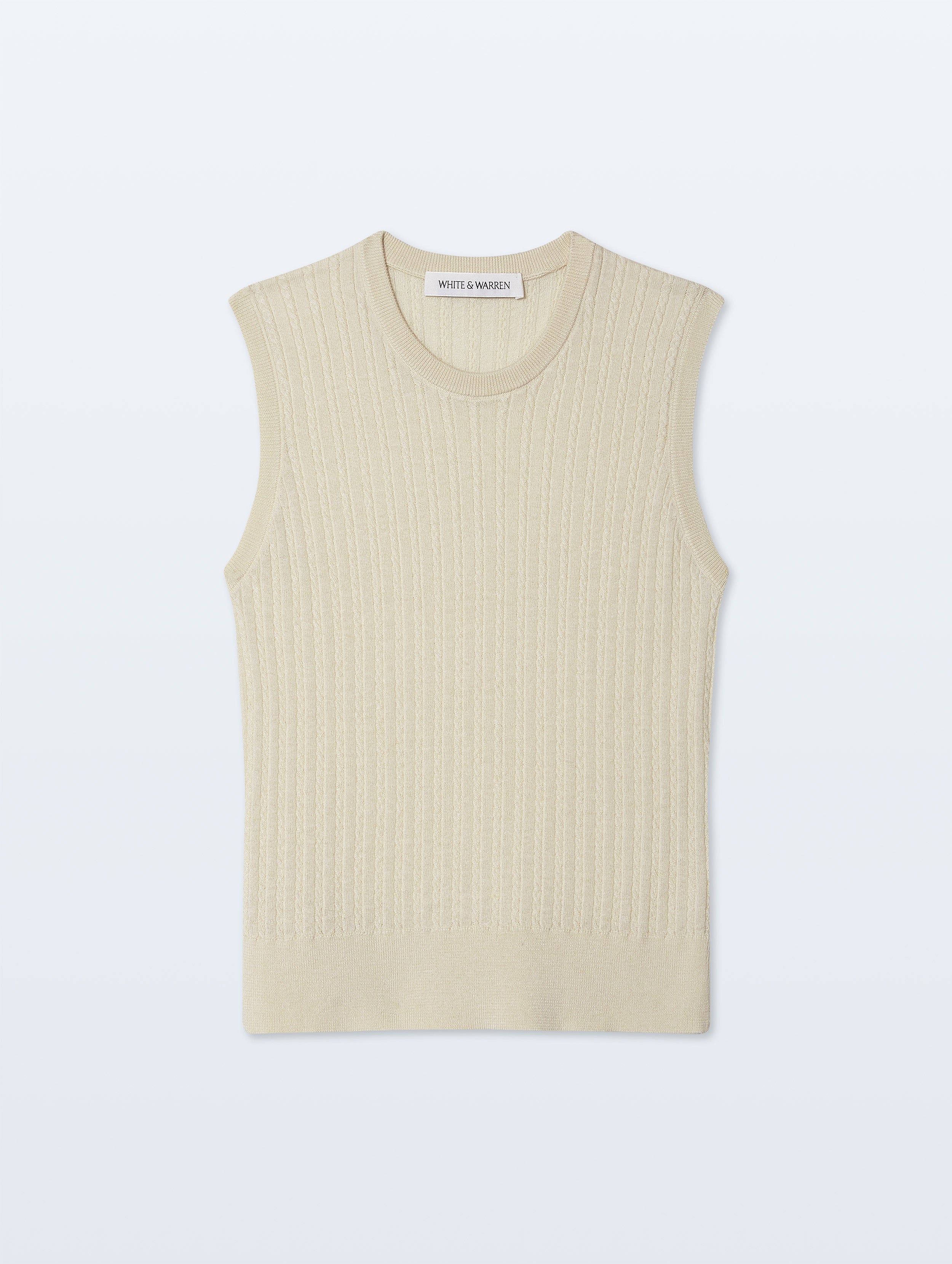 Cashmere Linen Fine Cable Shell Tank | Ivory