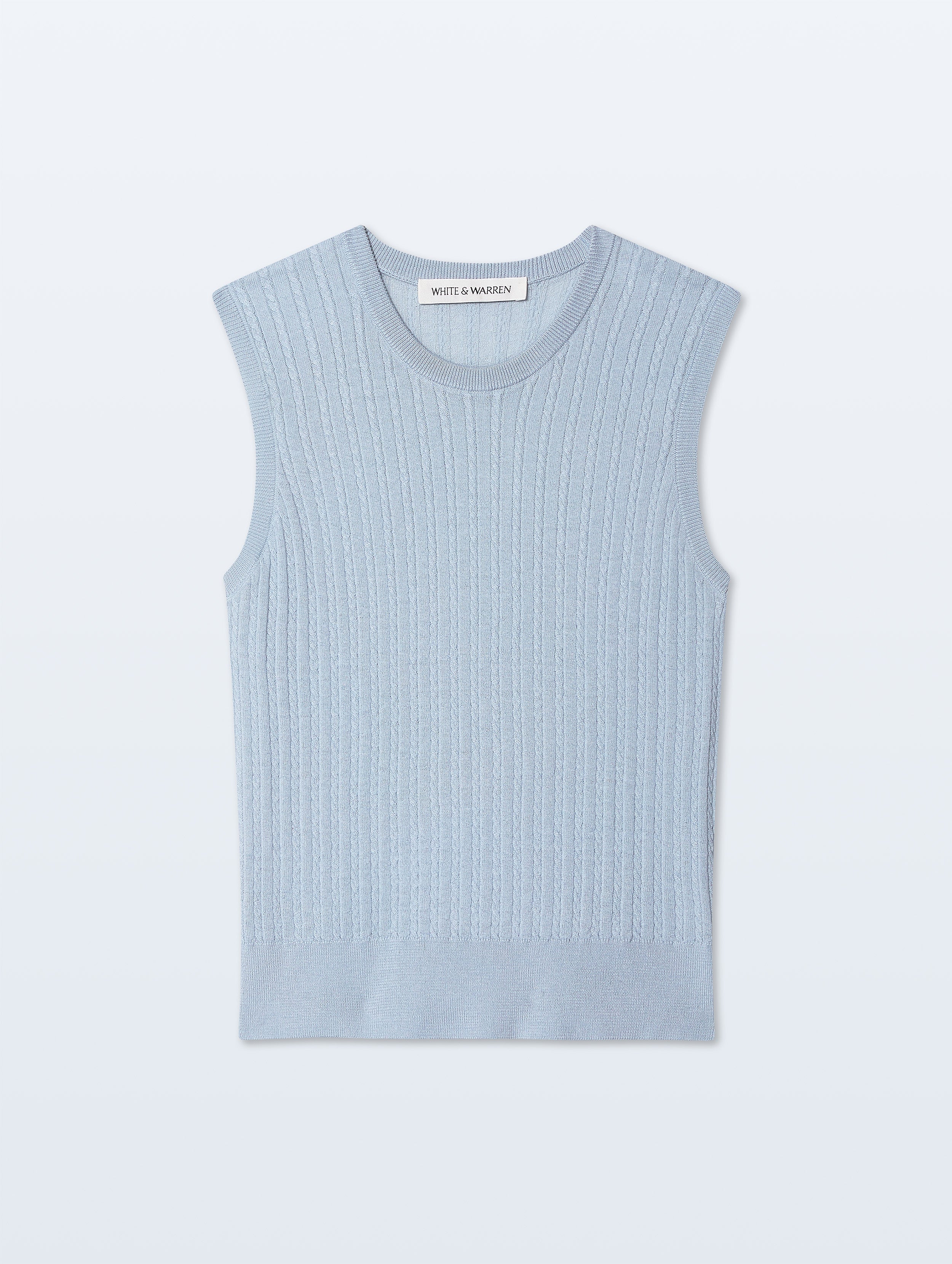 Cashmere Linen Fine Cable Shell Tank | Pastel Blue