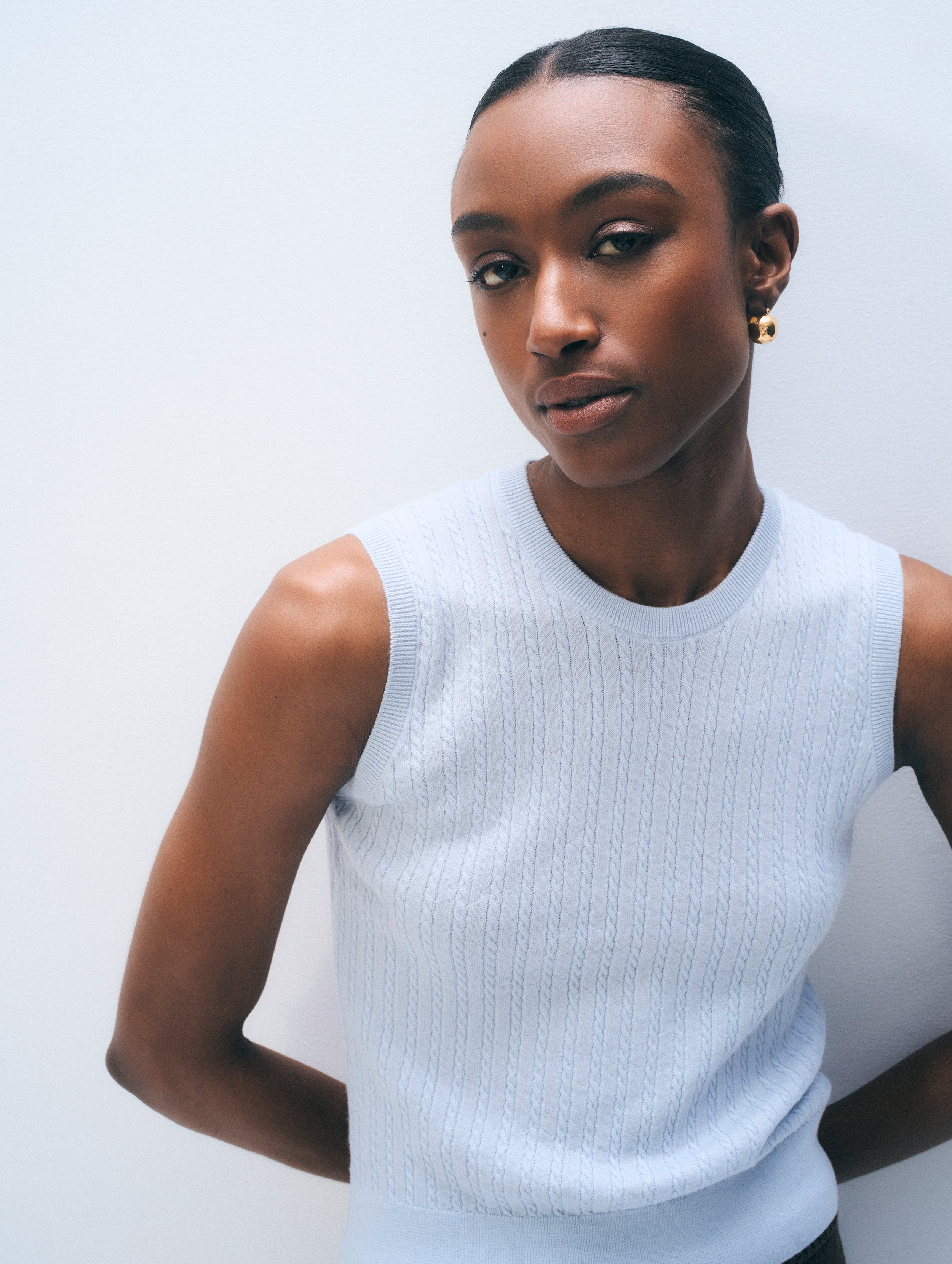 Cashmere Linen Fine Cable Shell Tank | Pastel Blue