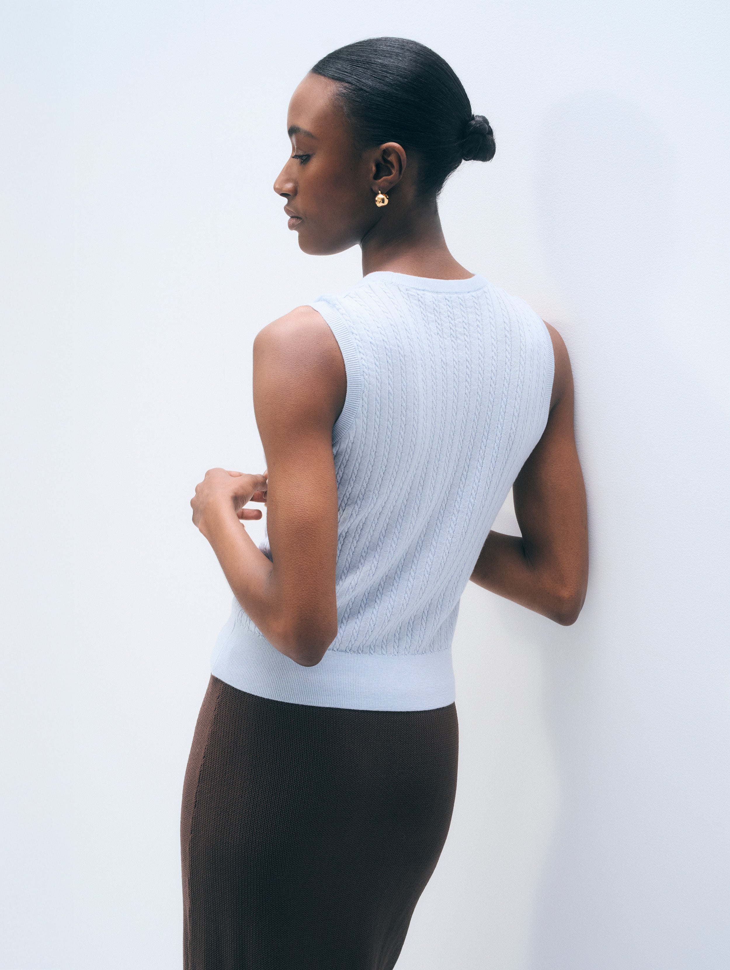 Cashmere Linen Fine Cable Shell Tank | Pastel Blue