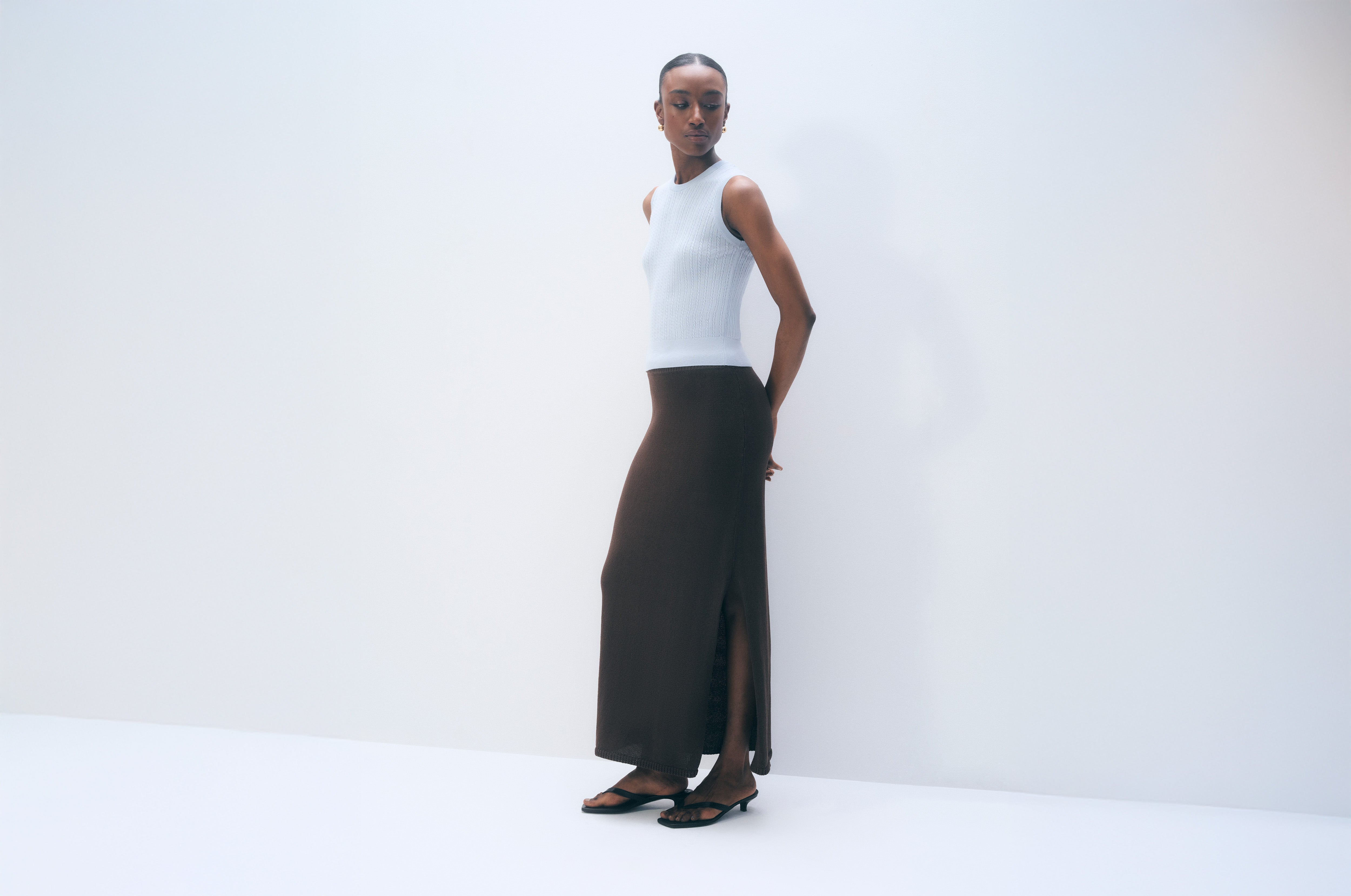 Cashmere Linen Fine Cable Shell Tank | Pastel Blue