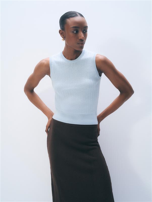 Cashmere Linen Fine Cable Shell Tank | Pastel Blue