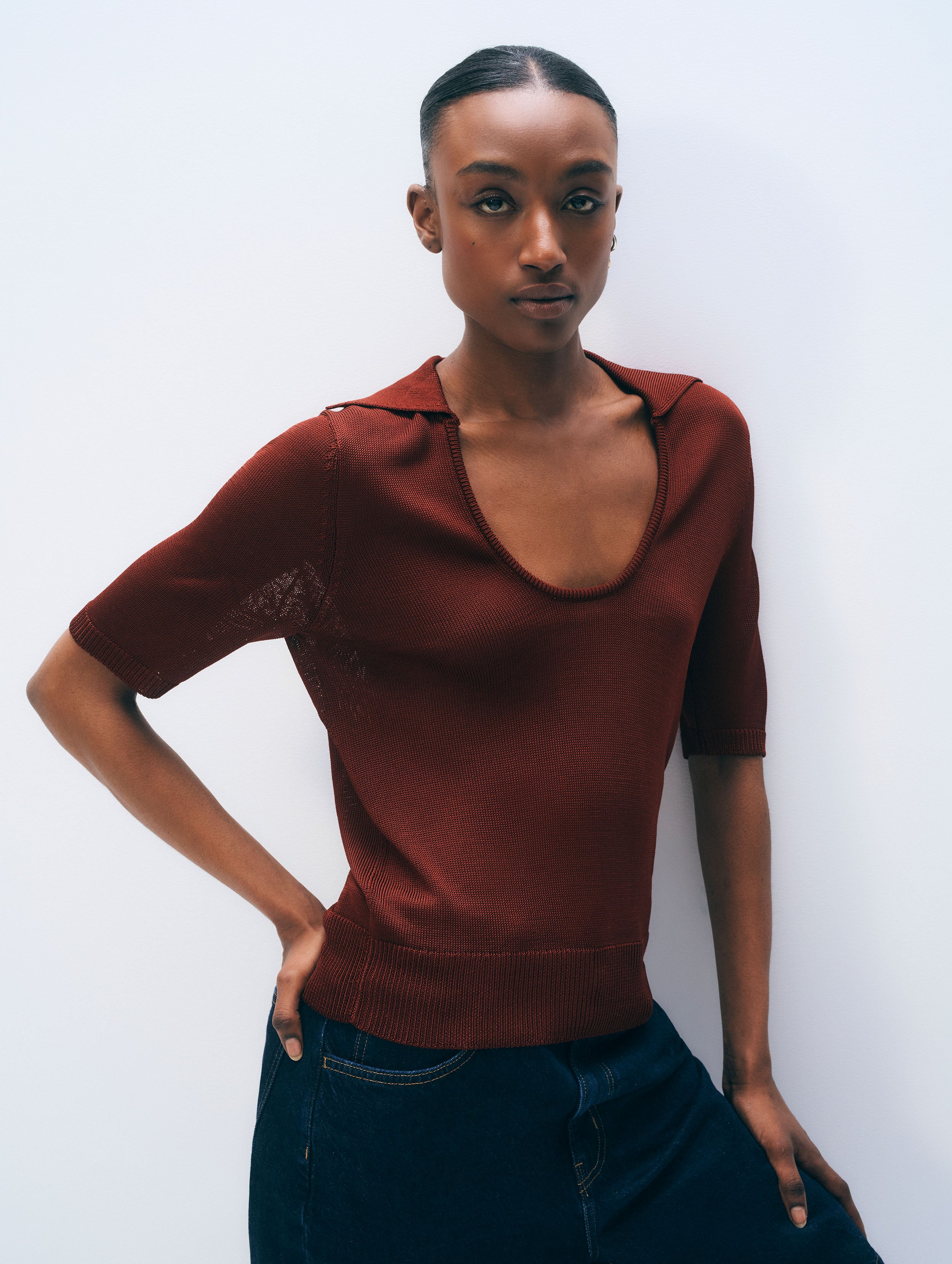 Luster Viscose Scoop Neck Top