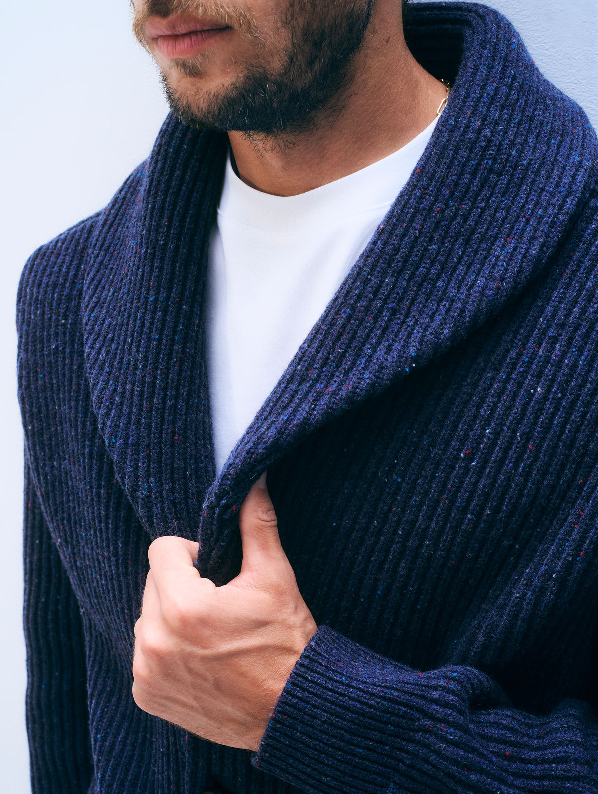 Merino Wool Donegal Shawl Cardigan | Midnight Donegal
