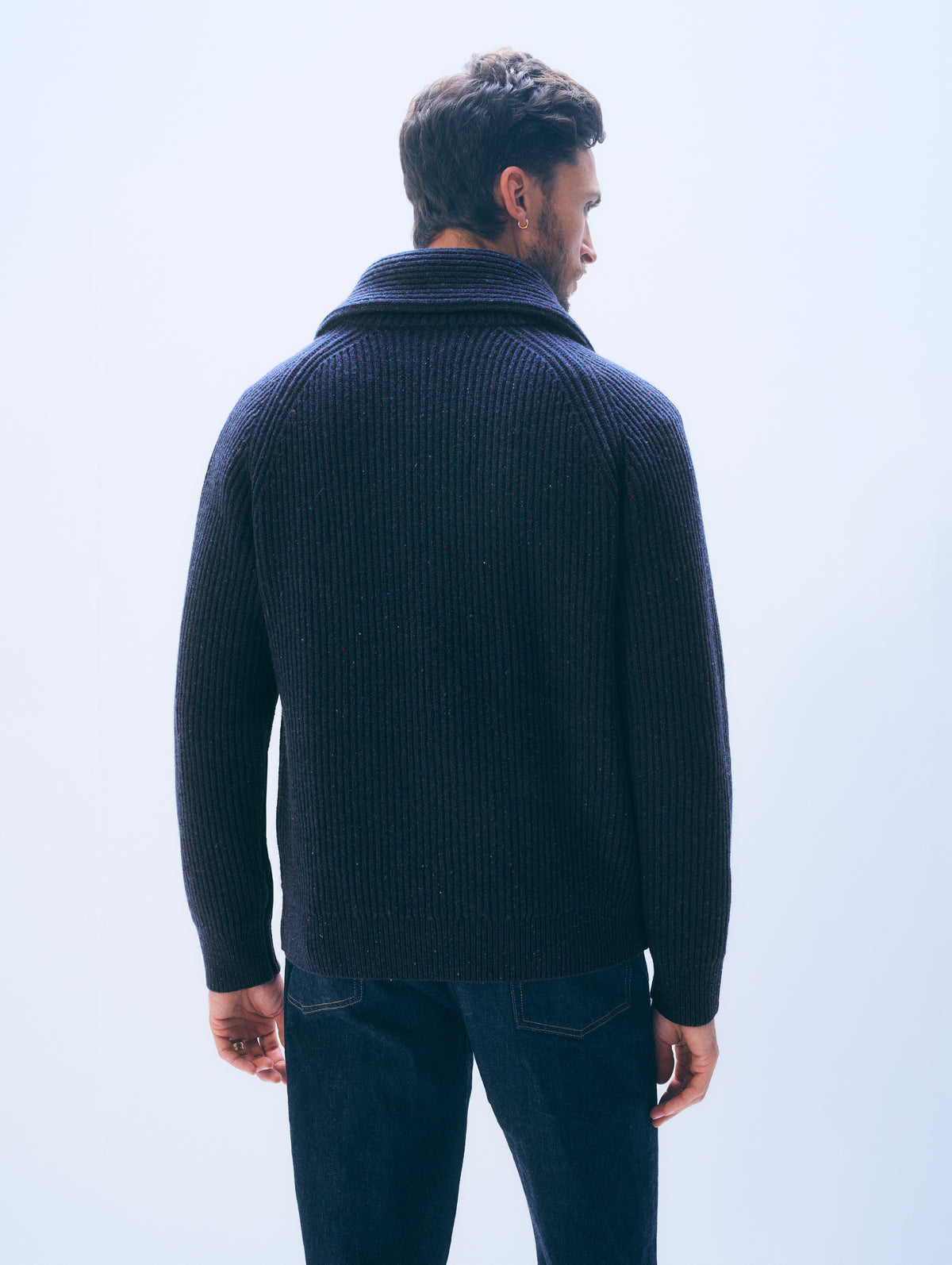 Merino Wool Donegal Shawl Cardigan | Midnight Donegal