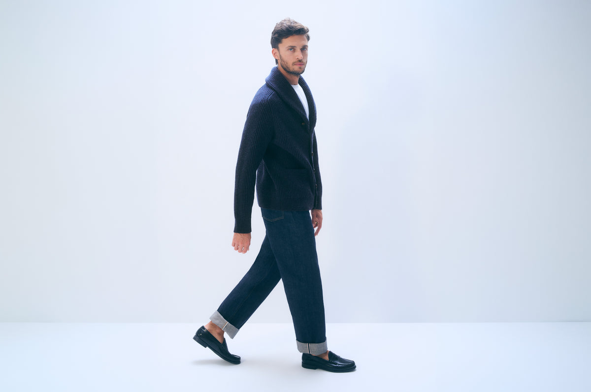 Merino Wool Donegal Shawl Cardigan | Midnight Donegal